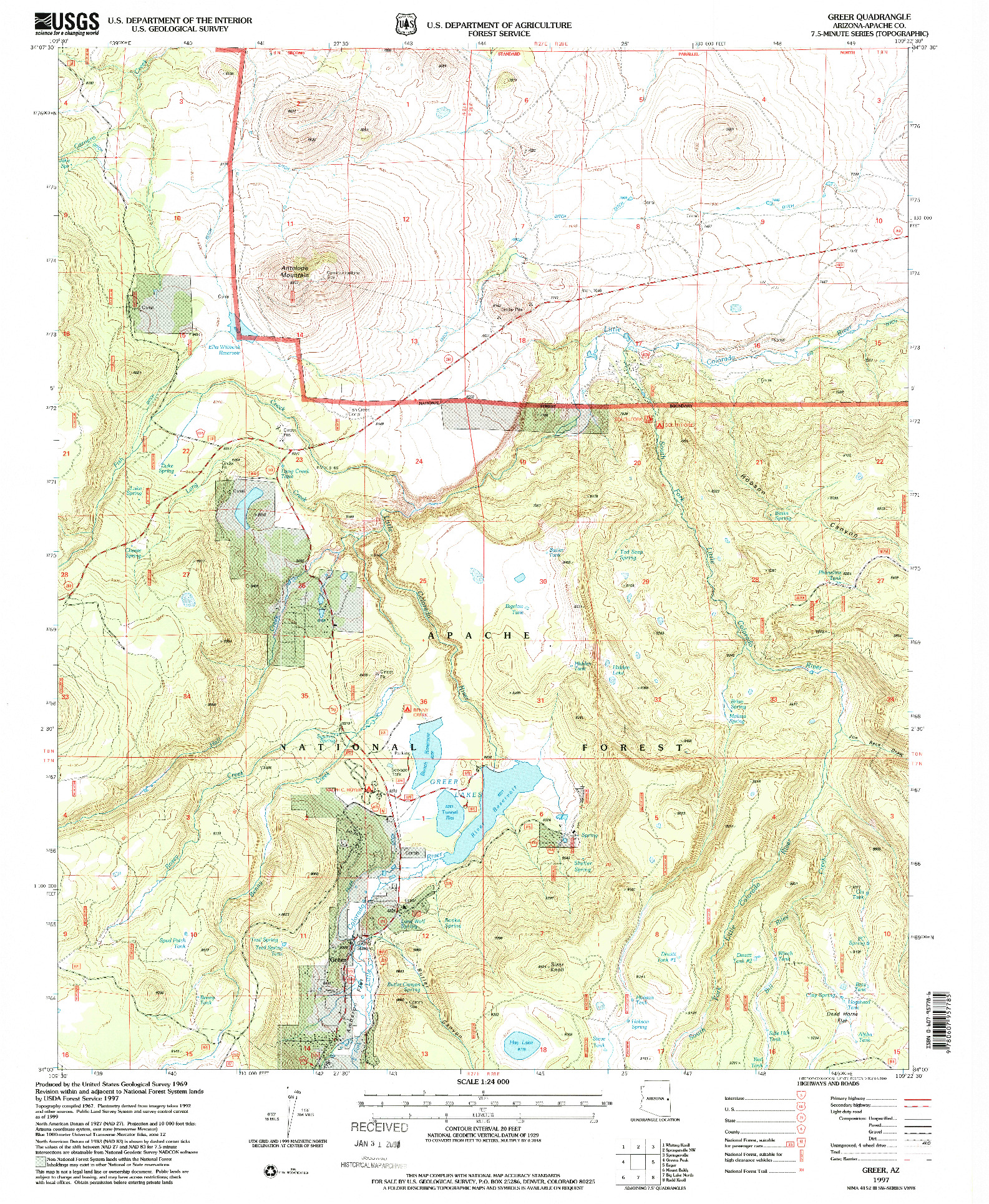 USGS 1:24000-SCALE QUADRANGLE FOR GREER, AZ 1997