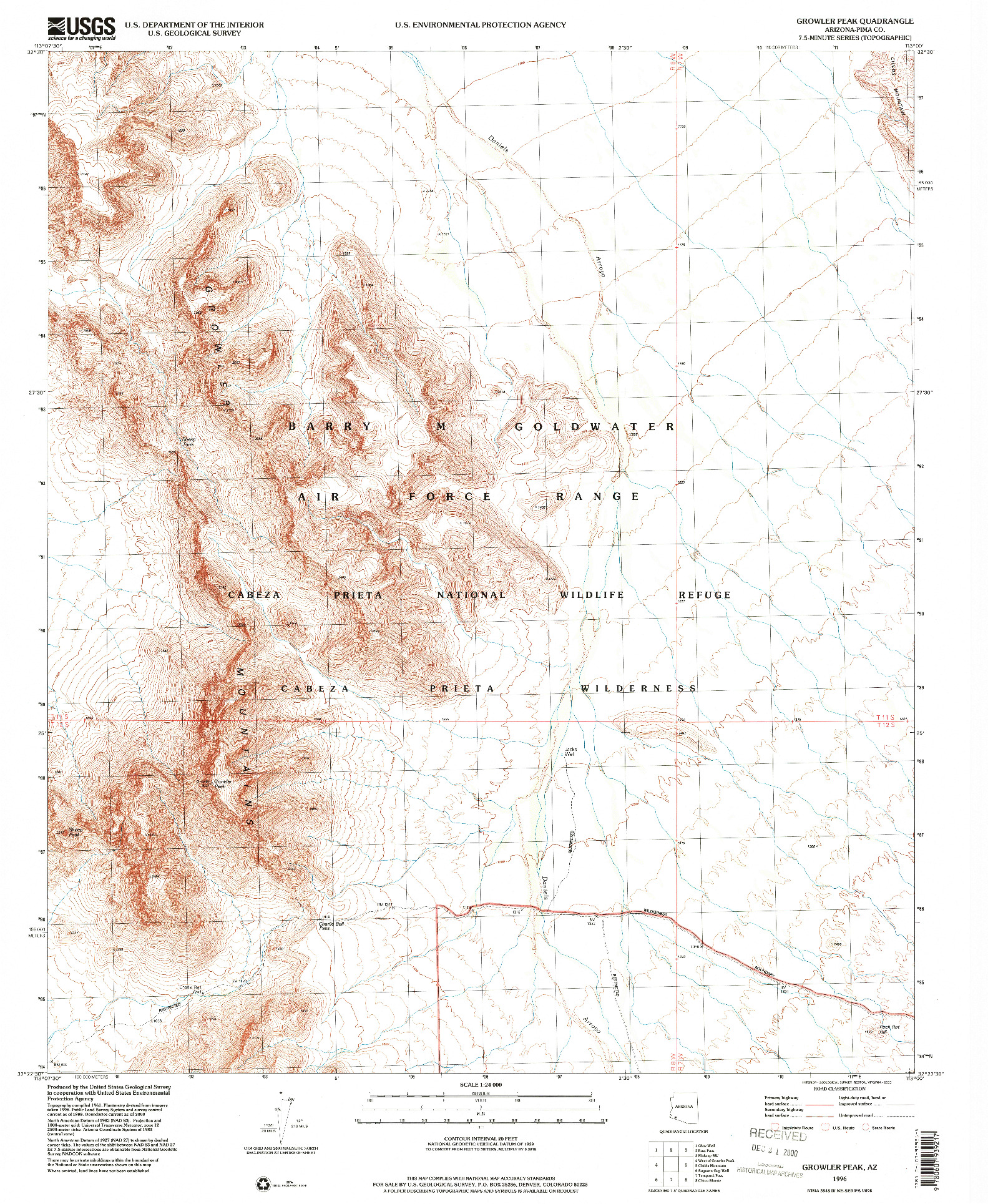 USGS 1:24000-SCALE QUADRANGLE FOR GROWLER PEAK, AZ 1996