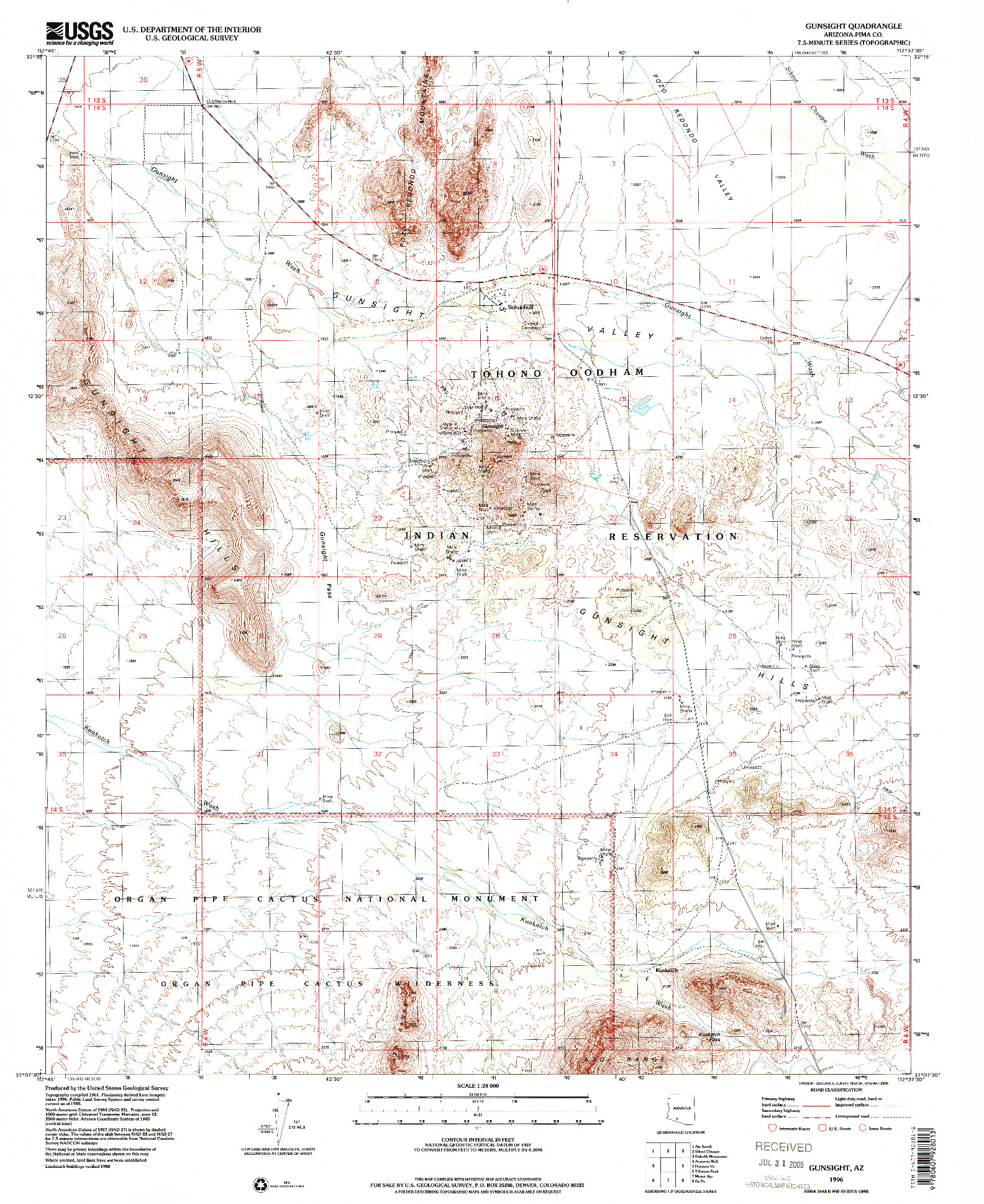 USGS 1:24000-SCALE QUADRANGLE FOR GUNSIGHT, AZ 1996