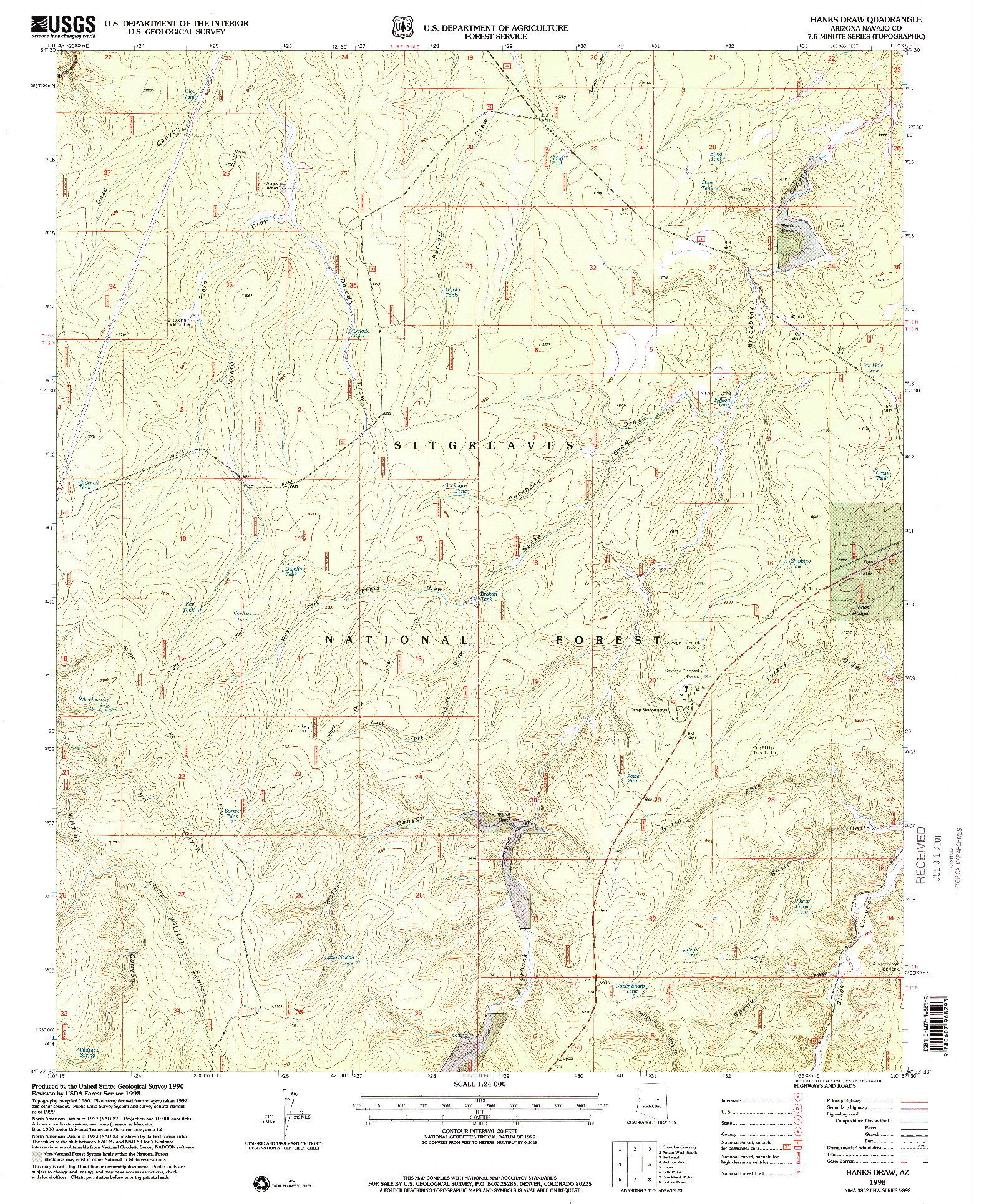 USGS 1:24000-SCALE QUADRANGLE FOR HANKS DRAW, AZ 1998