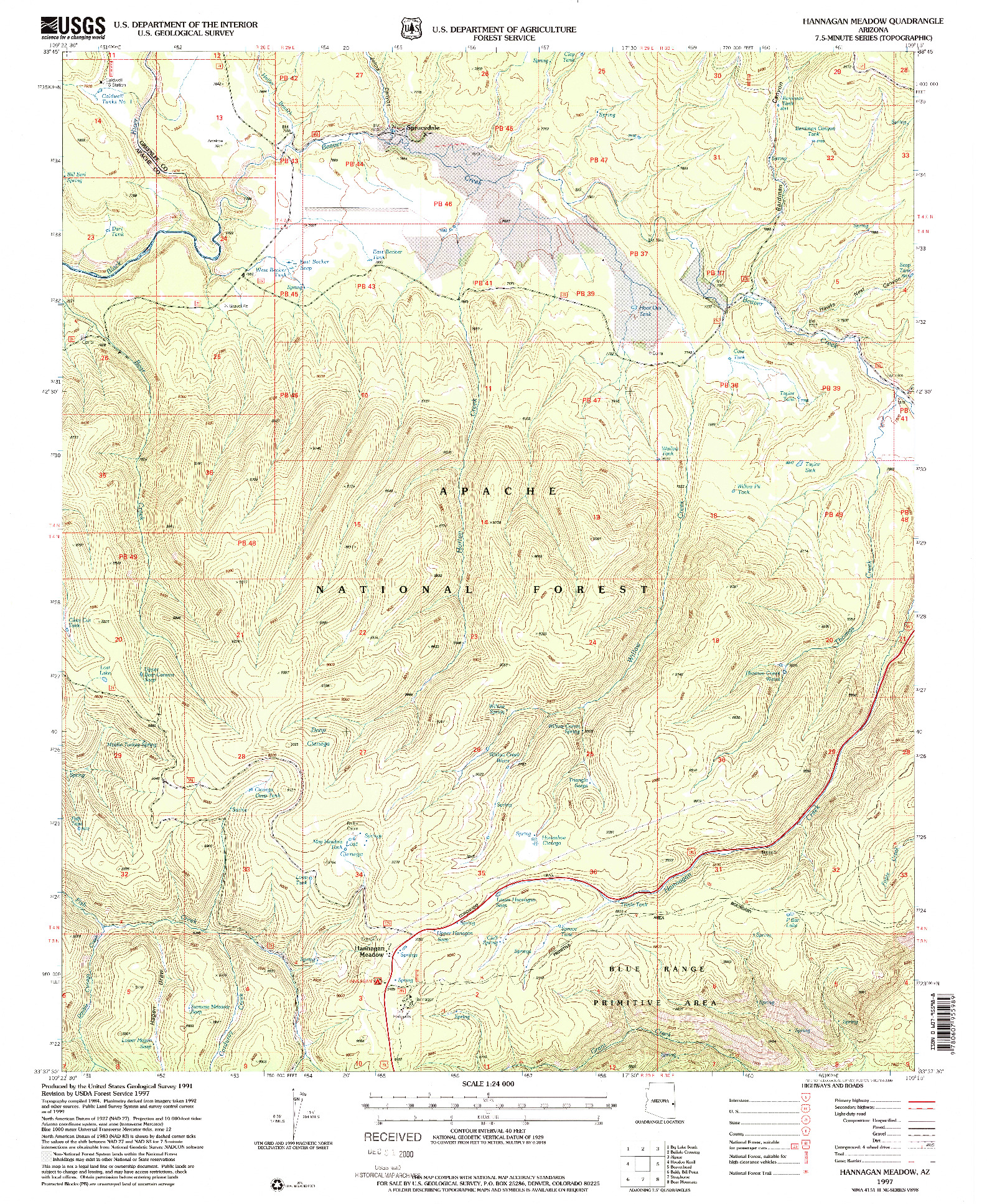 USGS 1:24000-SCALE QUADRANGLE FOR HANNAGAN MEADOW, AZ 1997
