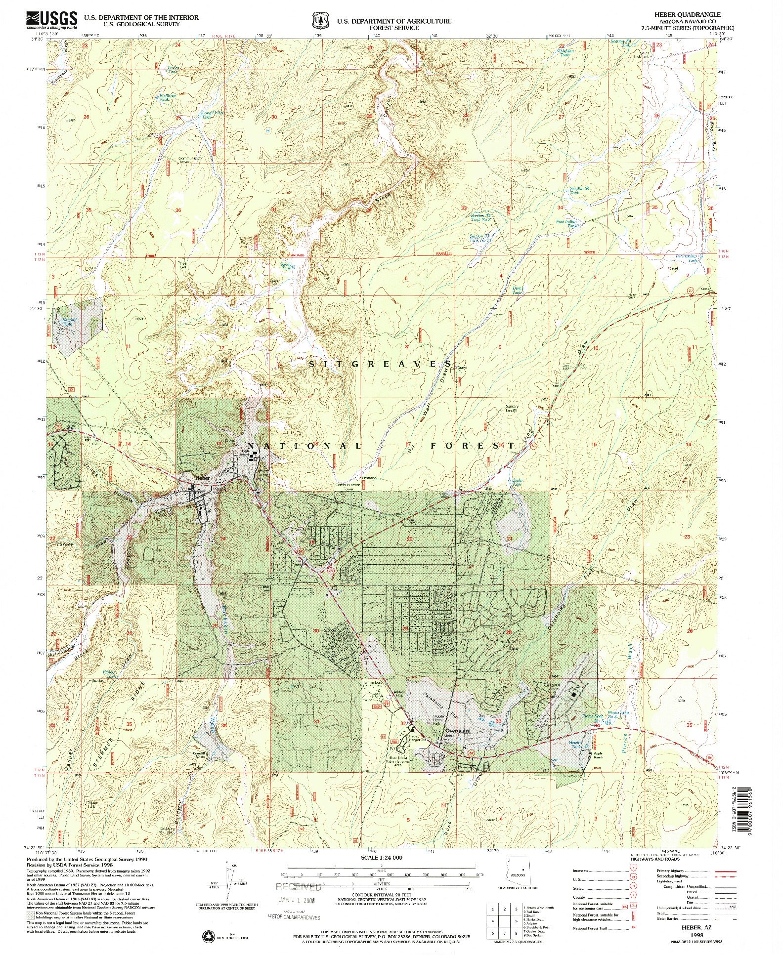 USGS 1:24000-SCALE QUADRANGLE FOR HEBER, AZ 1998