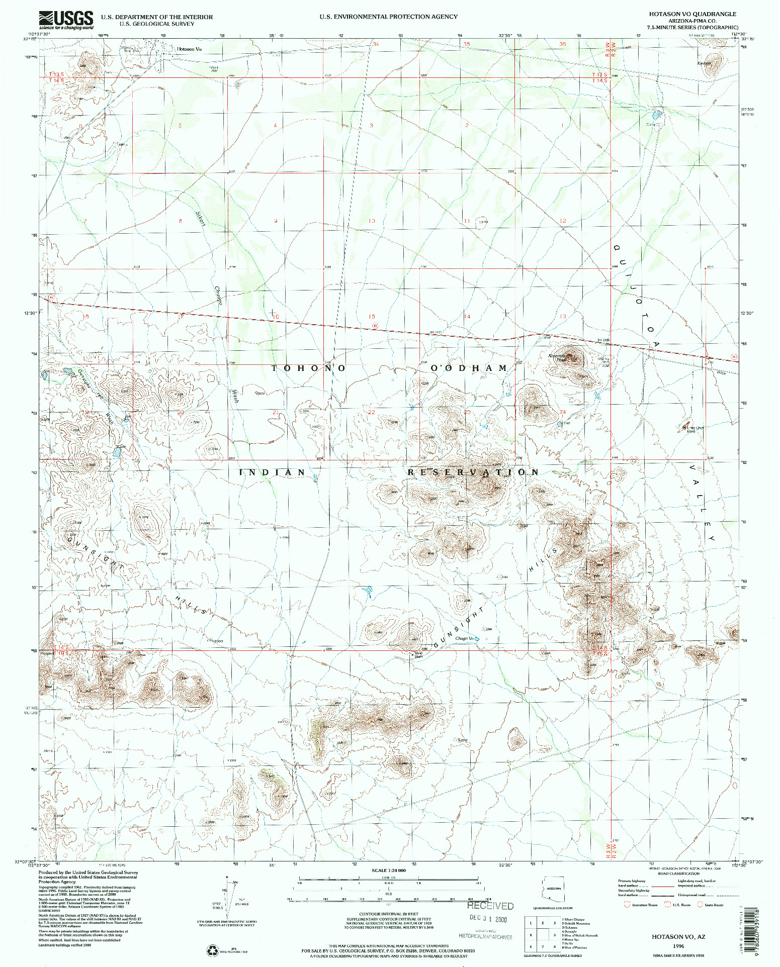 USGS 1:24000-SCALE QUADRANGLE FOR HOTASON VO, AZ 1996