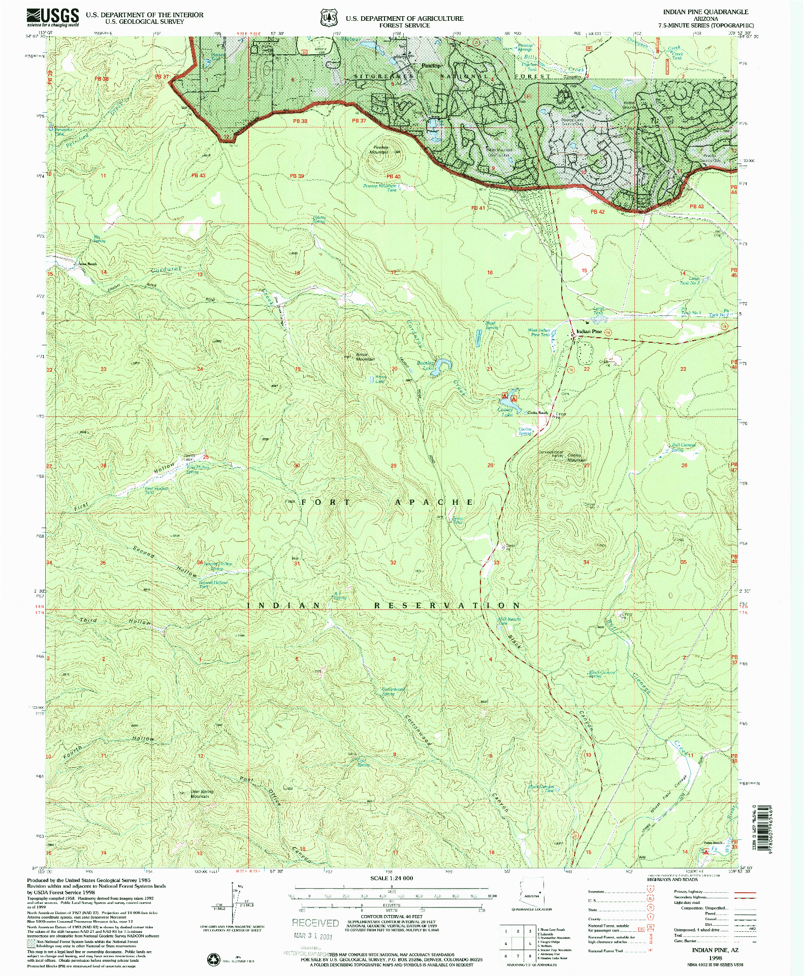 USGS 1:24000-SCALE QUADRANGLE FOR INDIAN PINE, AZ 1998