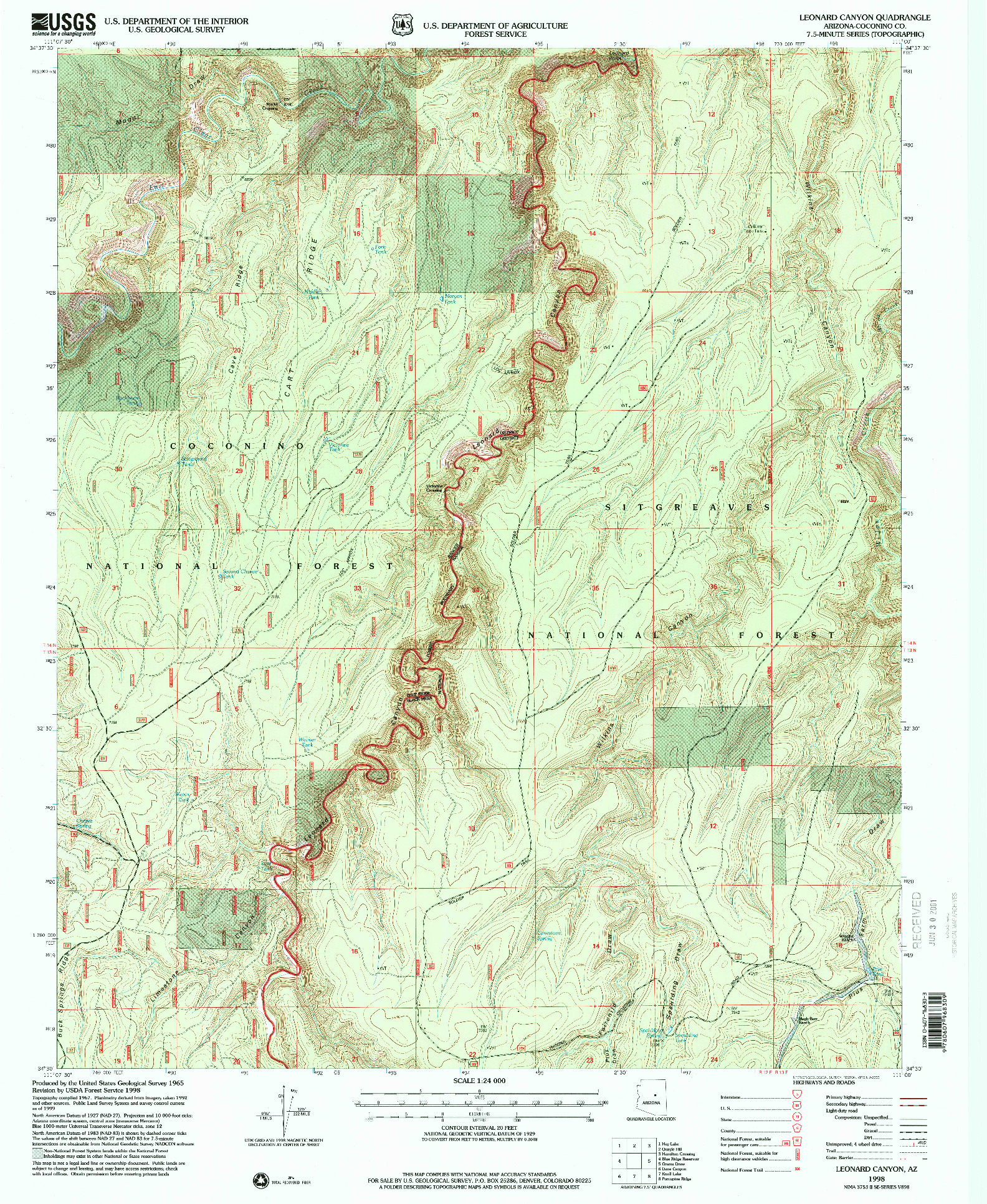 USGS 1:24000-SCALE QUADRANGLE FOR LEONARD CANYON, AZ 1998