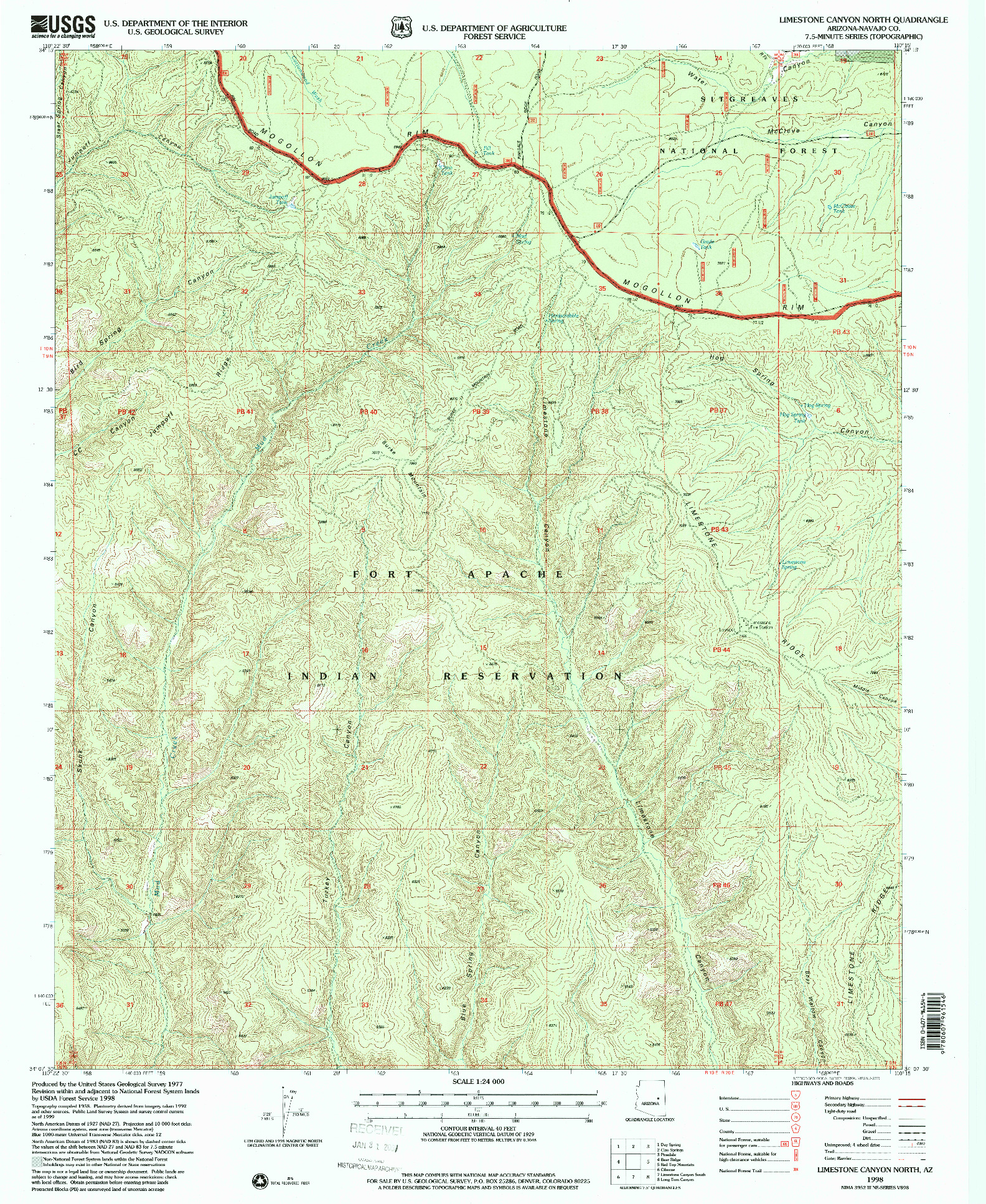 USGS 1:24000-SCALE QUADRANGLE FOR LIMESTONE CANYON NORTH, AZ 1998
