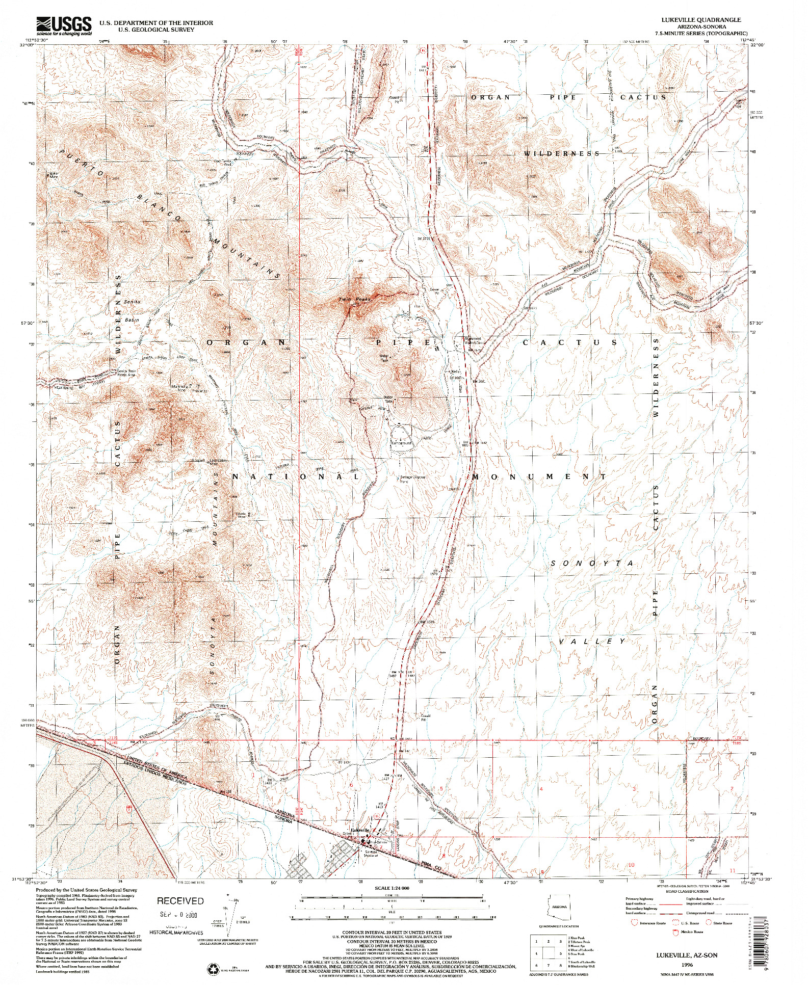 USGS 1:24000-SCALE QUADRANGLE FOR LUKEVILLE, AZ 1996