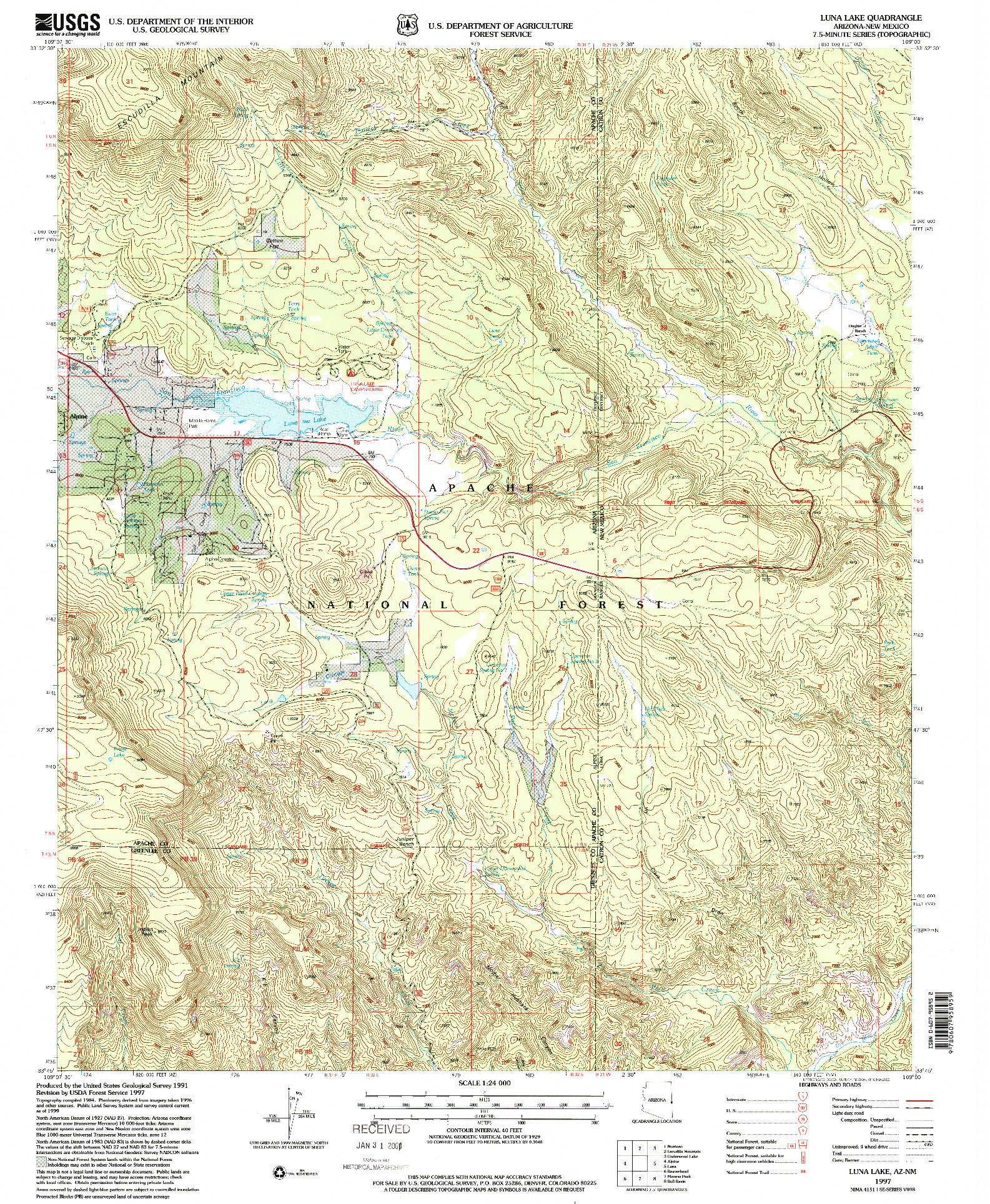 USGS 1:24000-SCALE QUADRANGLE FOR LUNA LAKE, AZ 1997