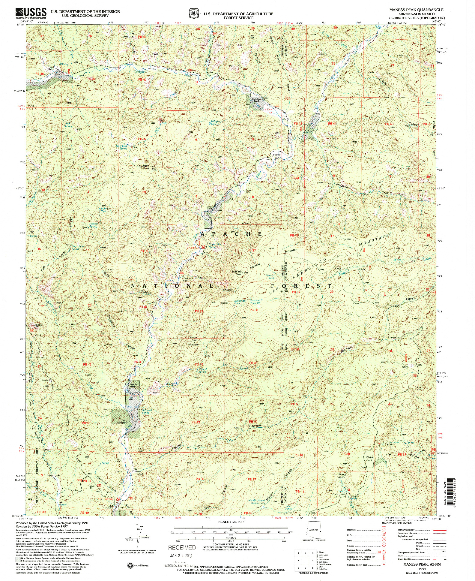 USGS 1:24000-SCALE QUADRANGLE FOR MANESS PEAK, AZ 1997