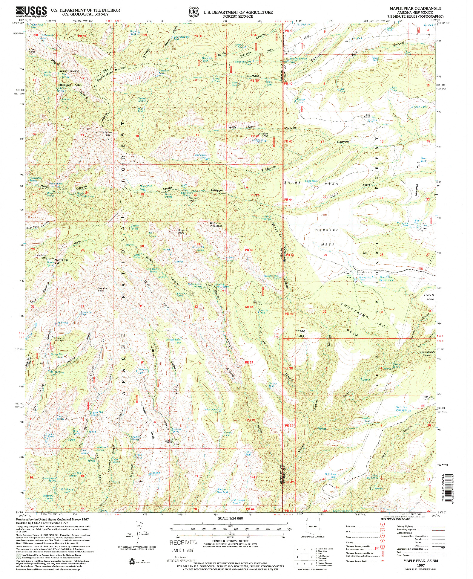 USGS 1:24000-SCALE QUADRANGLE FOR MAPLE PEAK, AZ 1997