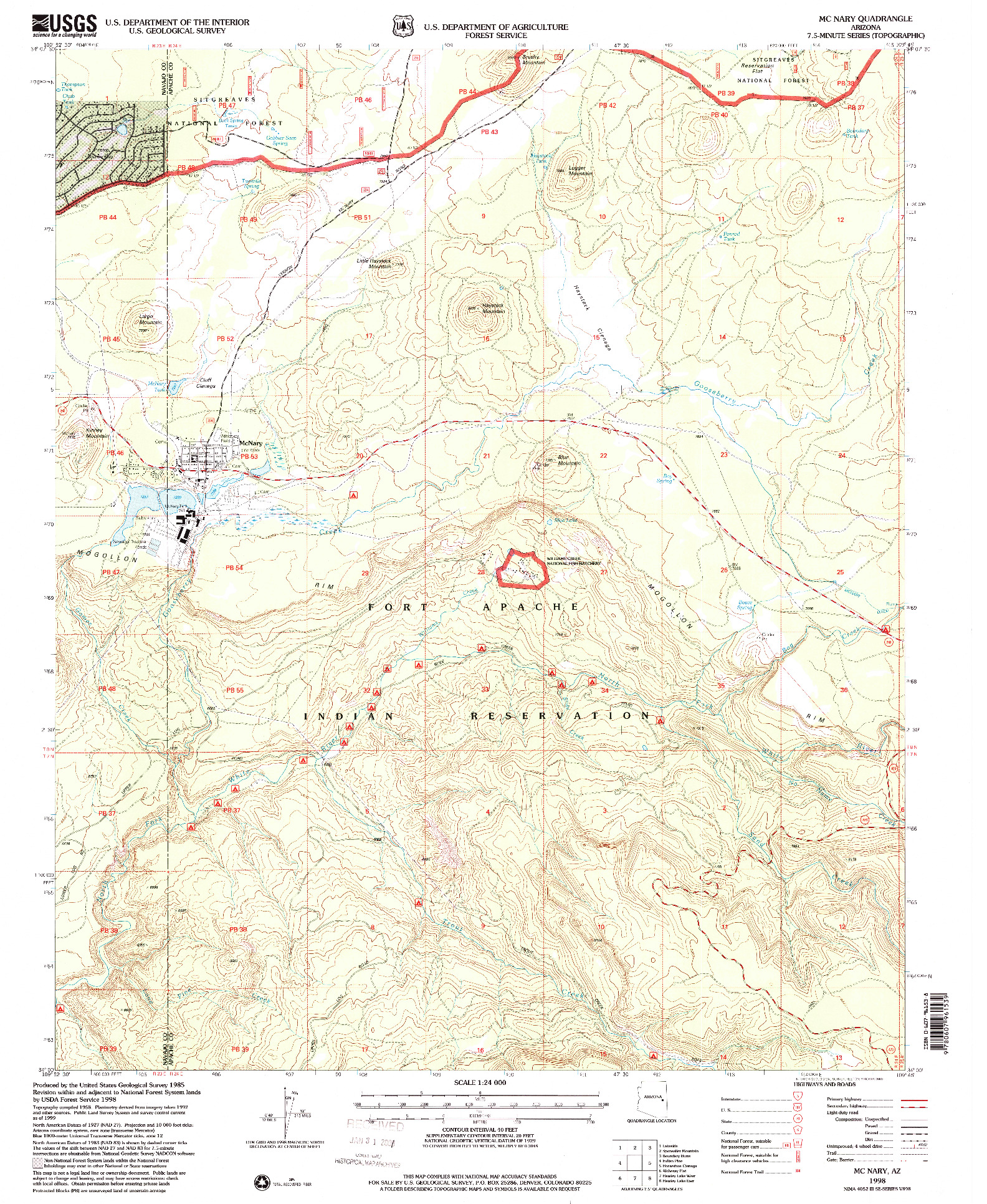 USGS 1:24000-SCALE QUADRANGLE FOR MCNARY, AZ 1998