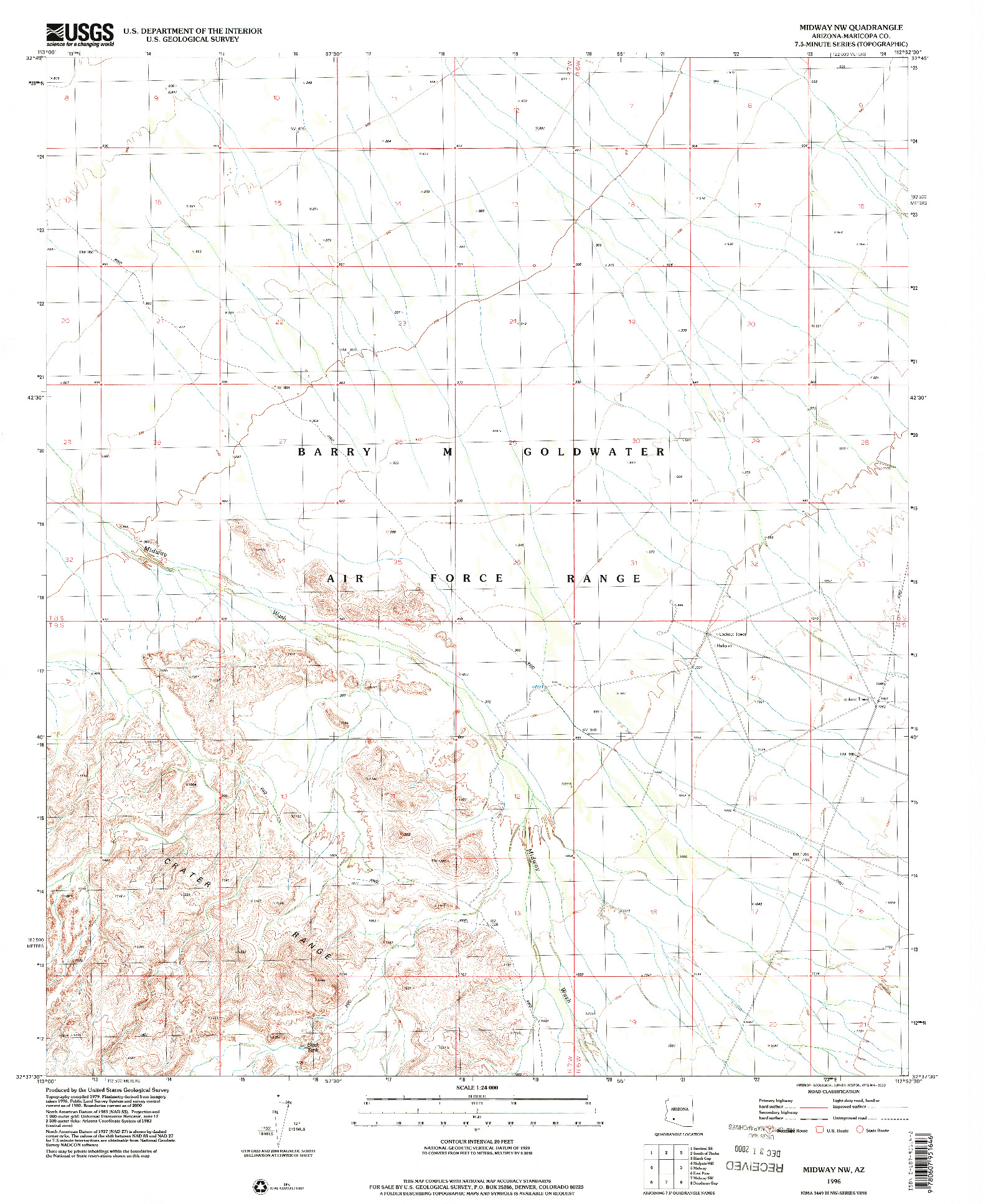 USGS 1:24000-SCALE QUADRANGLE FOR MIDWAY NW, AZ 1996
