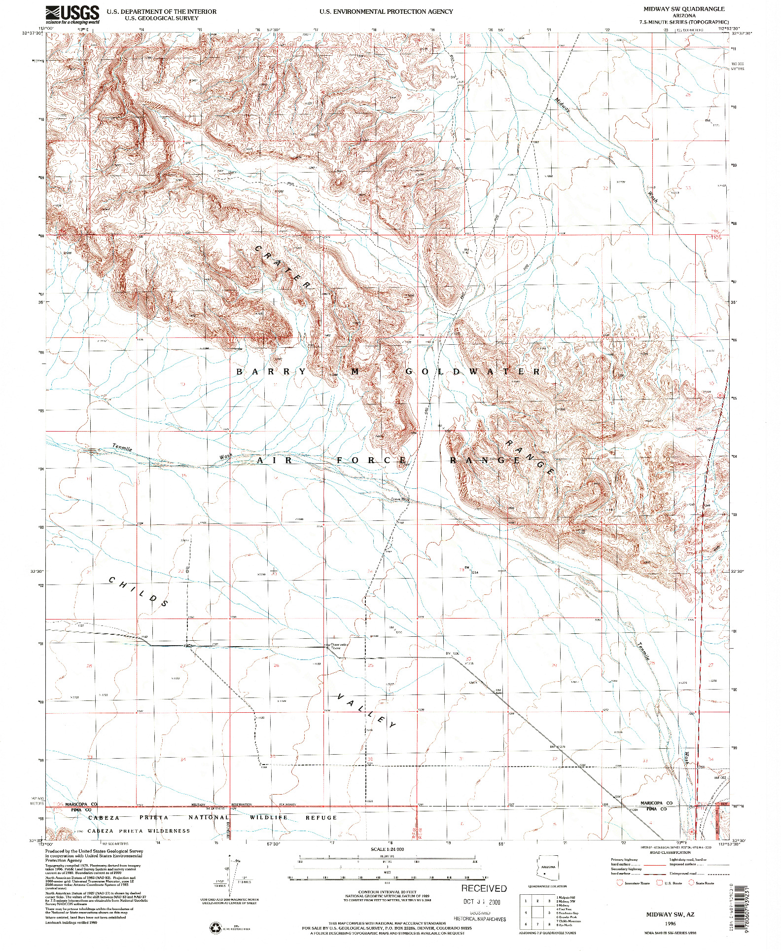 USGS 1:24000-SCALE QUADRANGLE FOR MIDWAY SW, AZ 1996