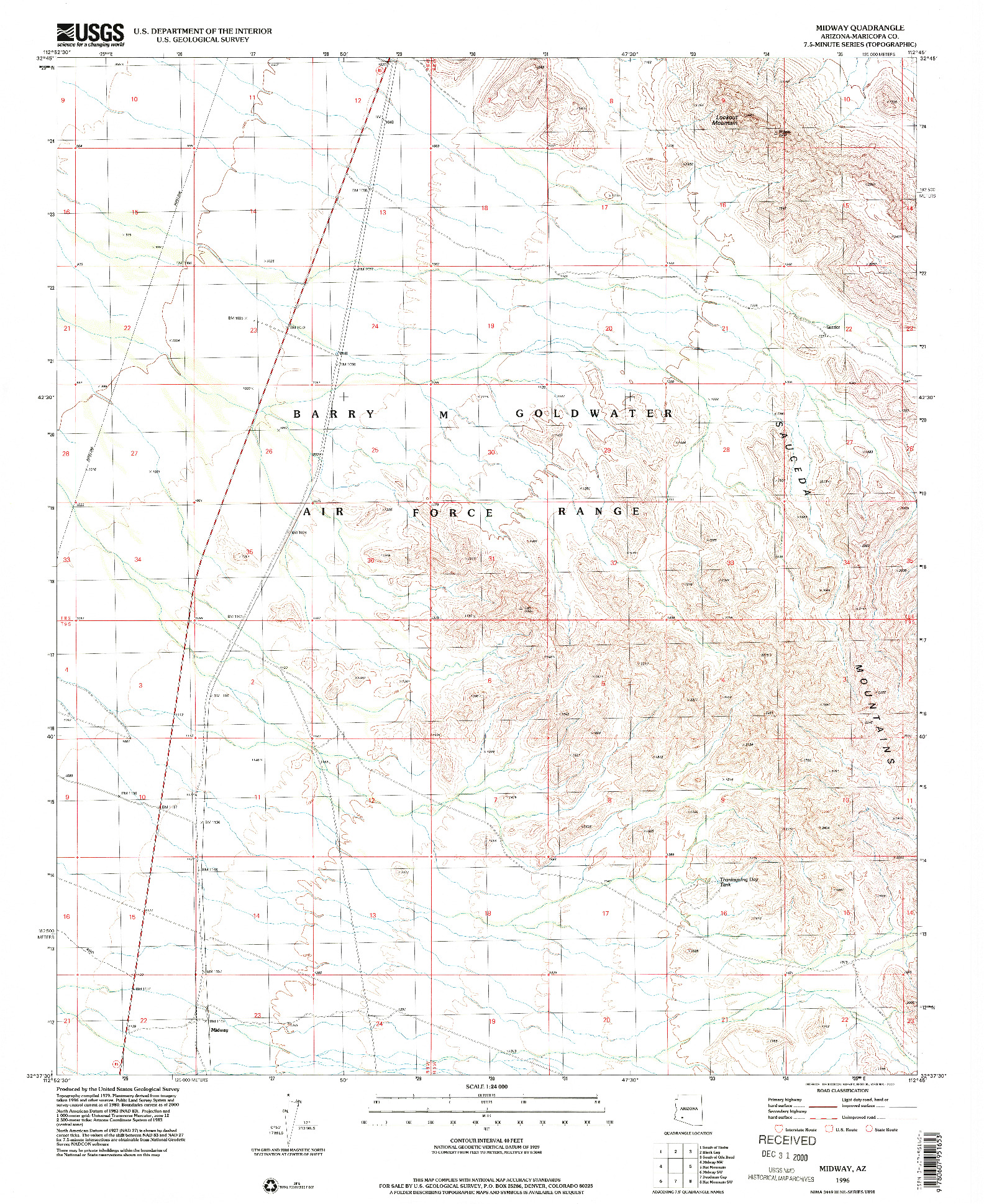 USGS 1:24000-SCALE QUADRANGLE FOR MIDWAY, AZ 1996