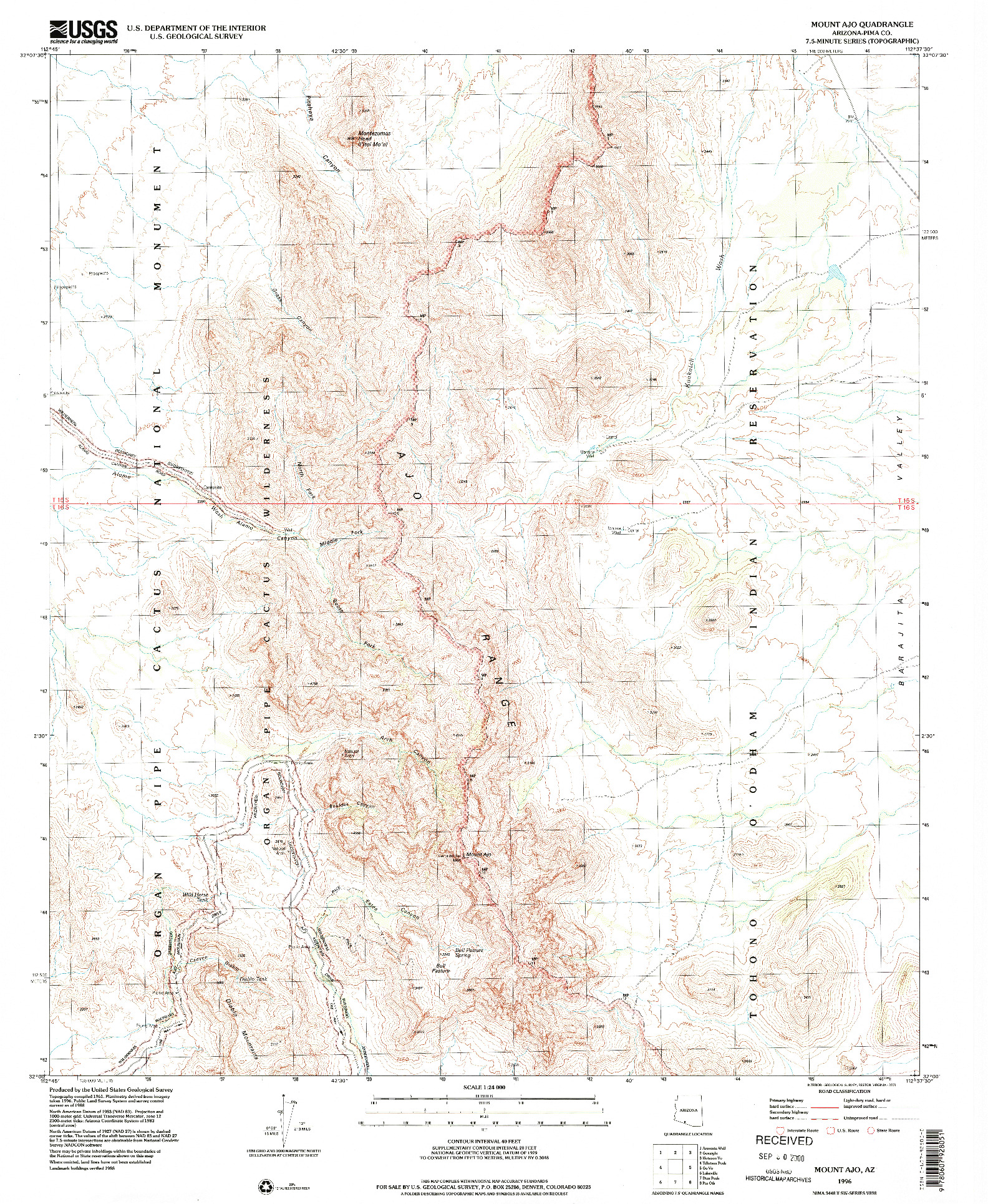 USGS 1:24000-SCALE QUADRANGLE FOR MOUNT AJO, AZ 1996