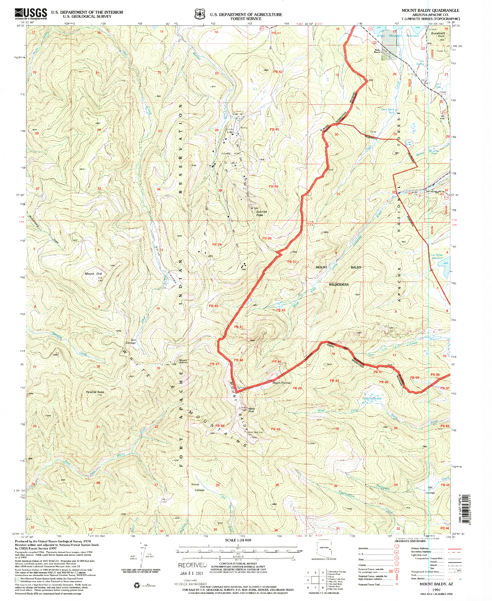 USGS 1:24000-SCALE QUADRANGLE FOR MOUNT BALDY, AZ 1997