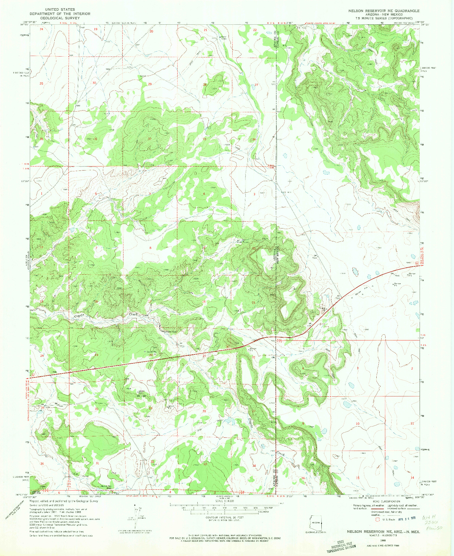 USGS 1:24000-SCALE QUADRANGLE FOR NELSON RESERVOIR NE, AZ 1968