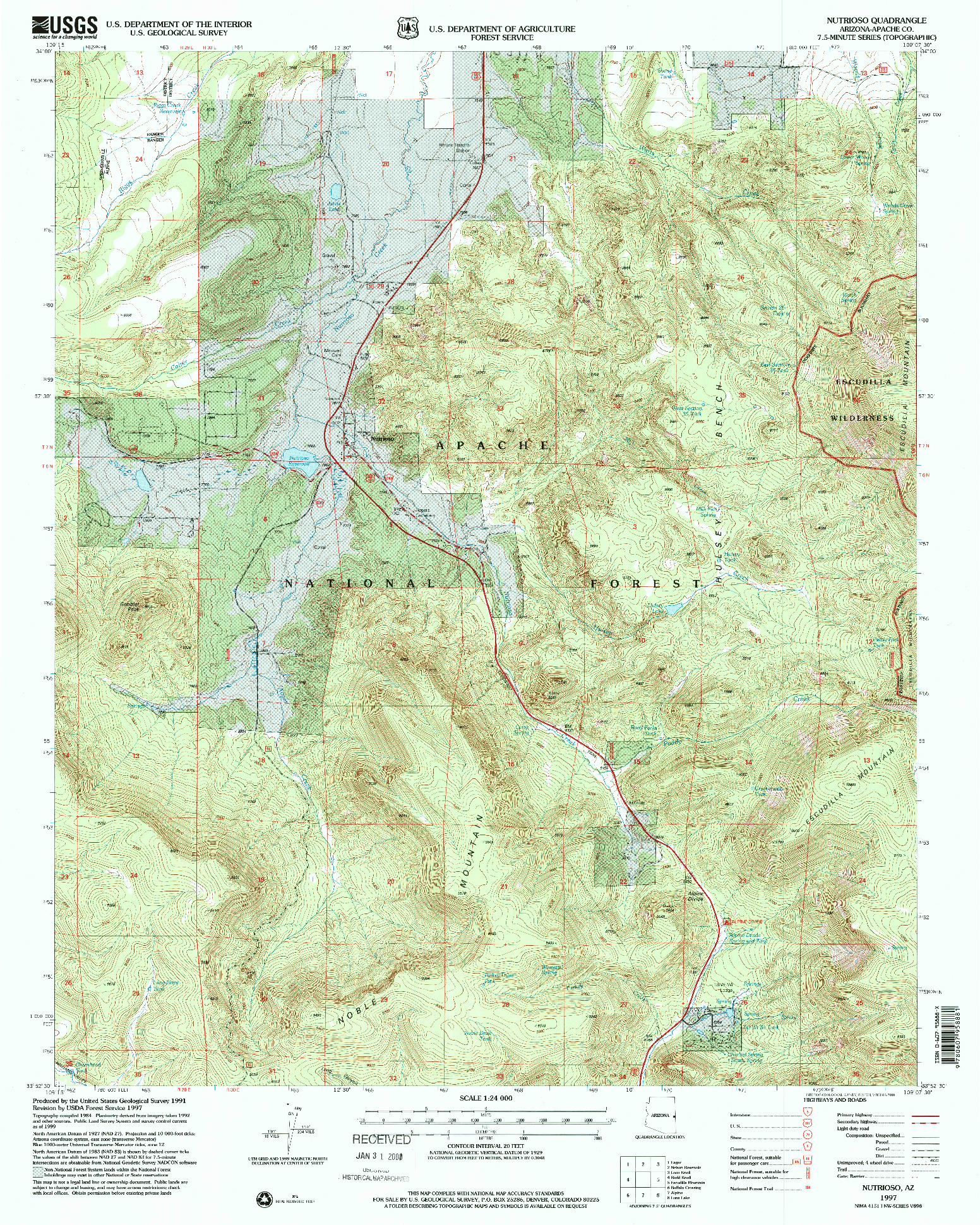 USGS 1:24000-SCALE QUADRANGLE FOR NUTRIOSO, AZ 1997