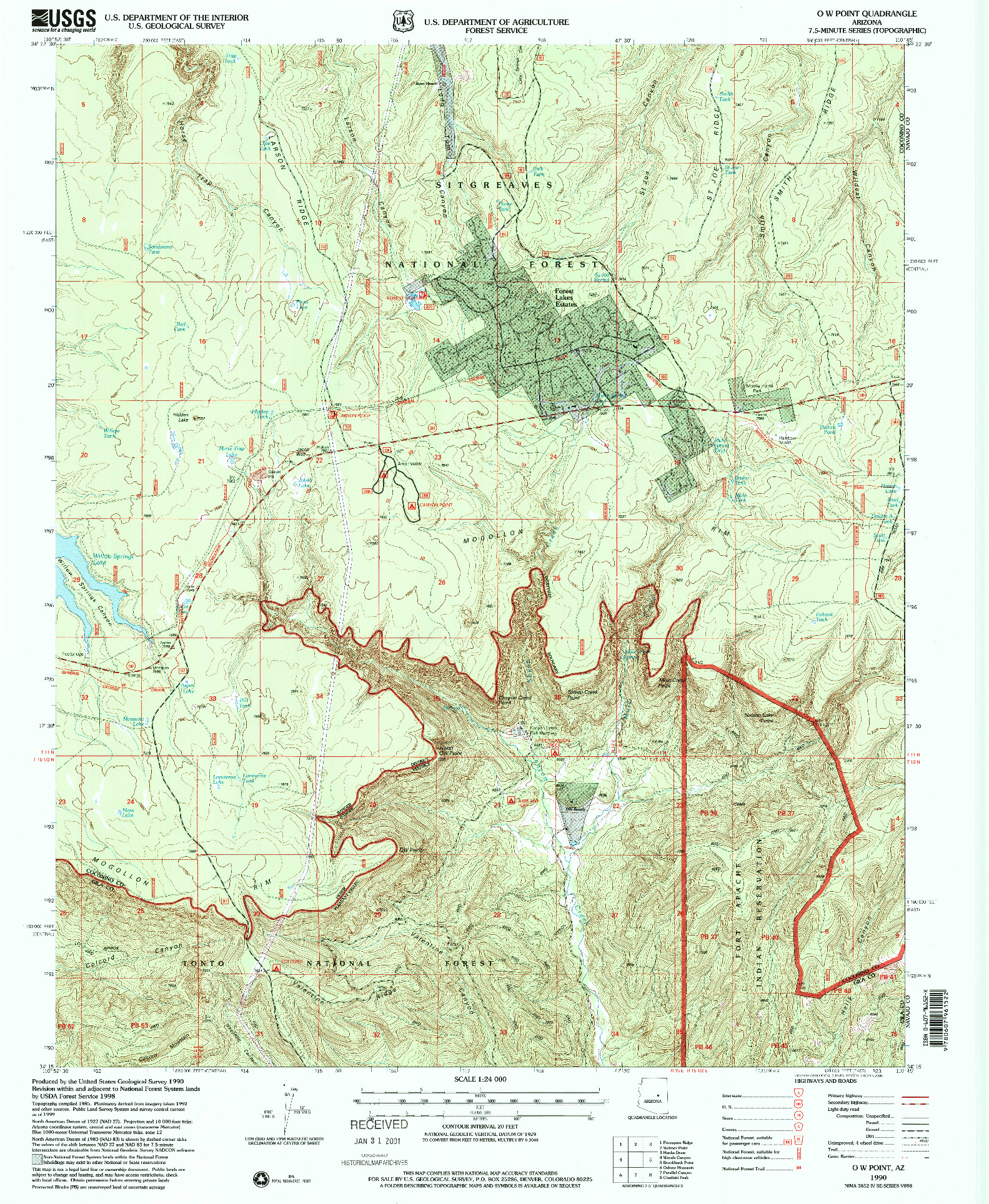 USGS 1:24000-SCALE QUADRANGLE FOR O W POINT, AZ 1990