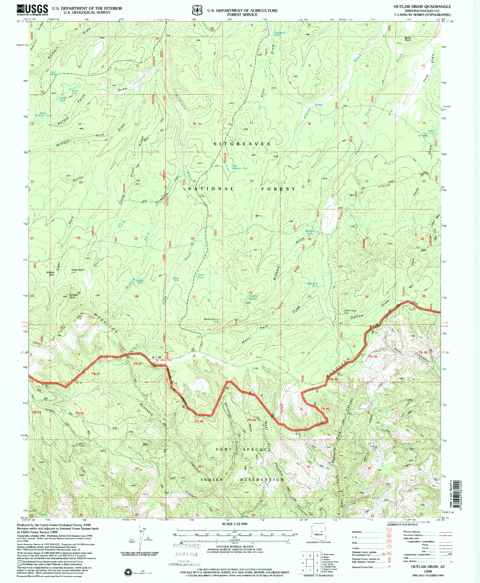 USGS 1:24000-SCALE QUADRANGLE FOR OUTLAW DRAW, AZ 1998