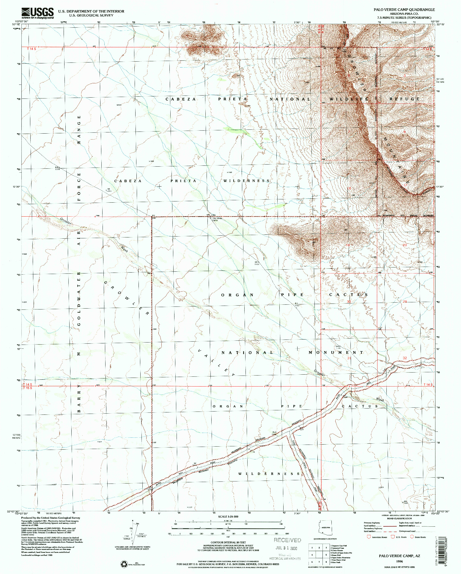 USGS 1:24000-SCALE QUADRANGLE FOR PALO VERDE CAMP, AZ 1996
