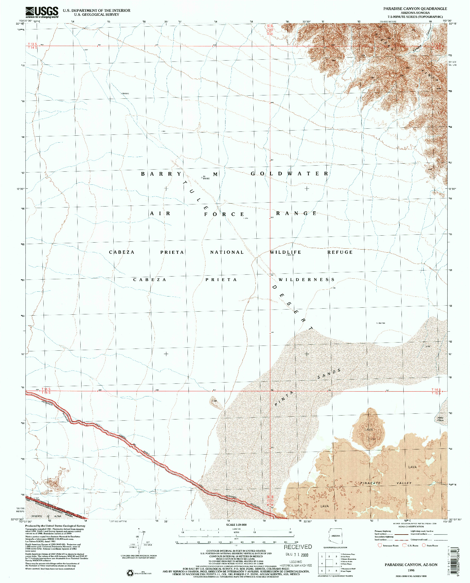 USGS 1:24000-SCALE QUADRANGLE FOR PARADISE CANYON, AZ 1996