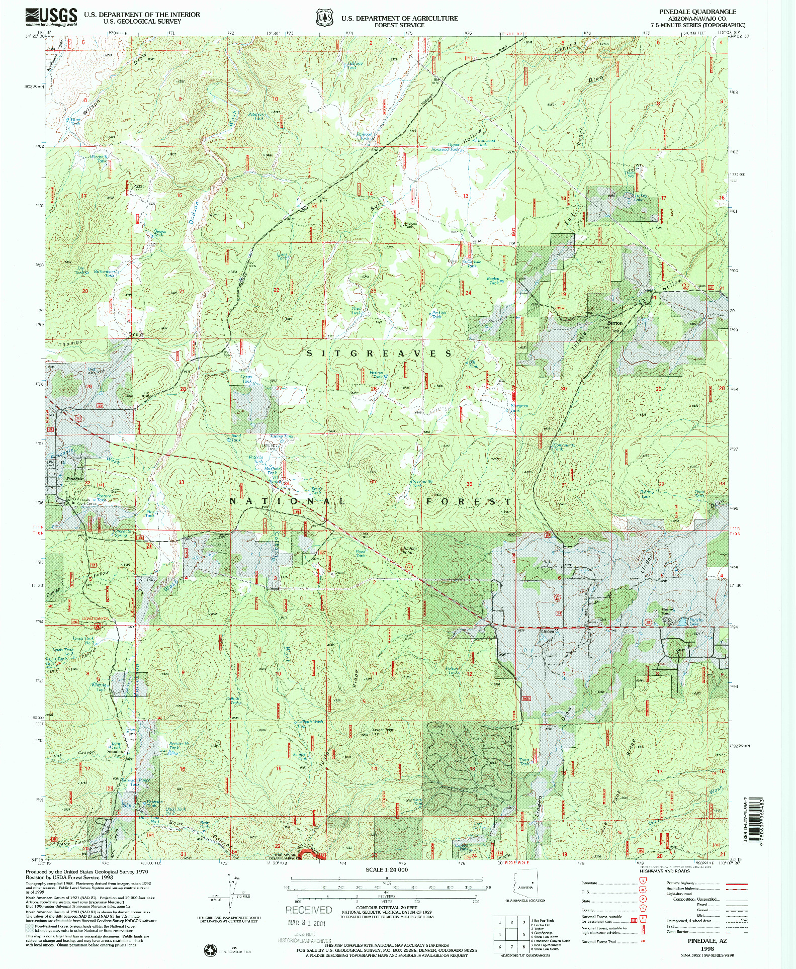 USGS 1:24000-SCALE QUADRANGLE FOR PINEDALE, AZ 1998