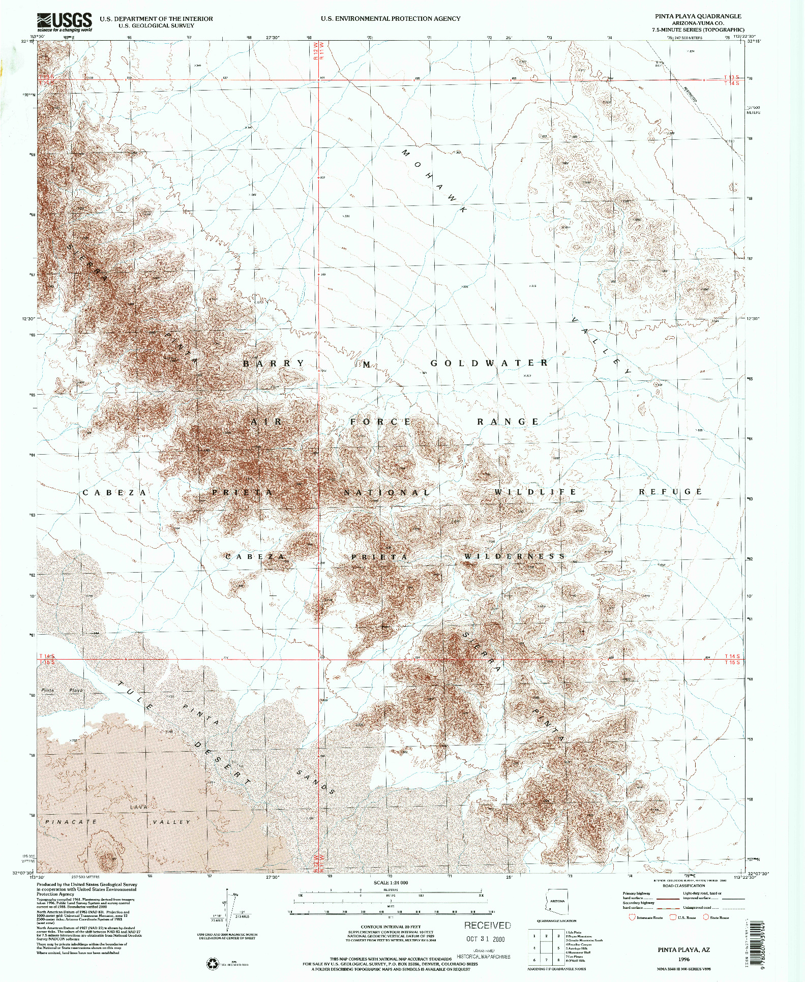 USGS 1:24000-SCALE QUADRANGLE FOR PINTA PLAYA, AZ 1996