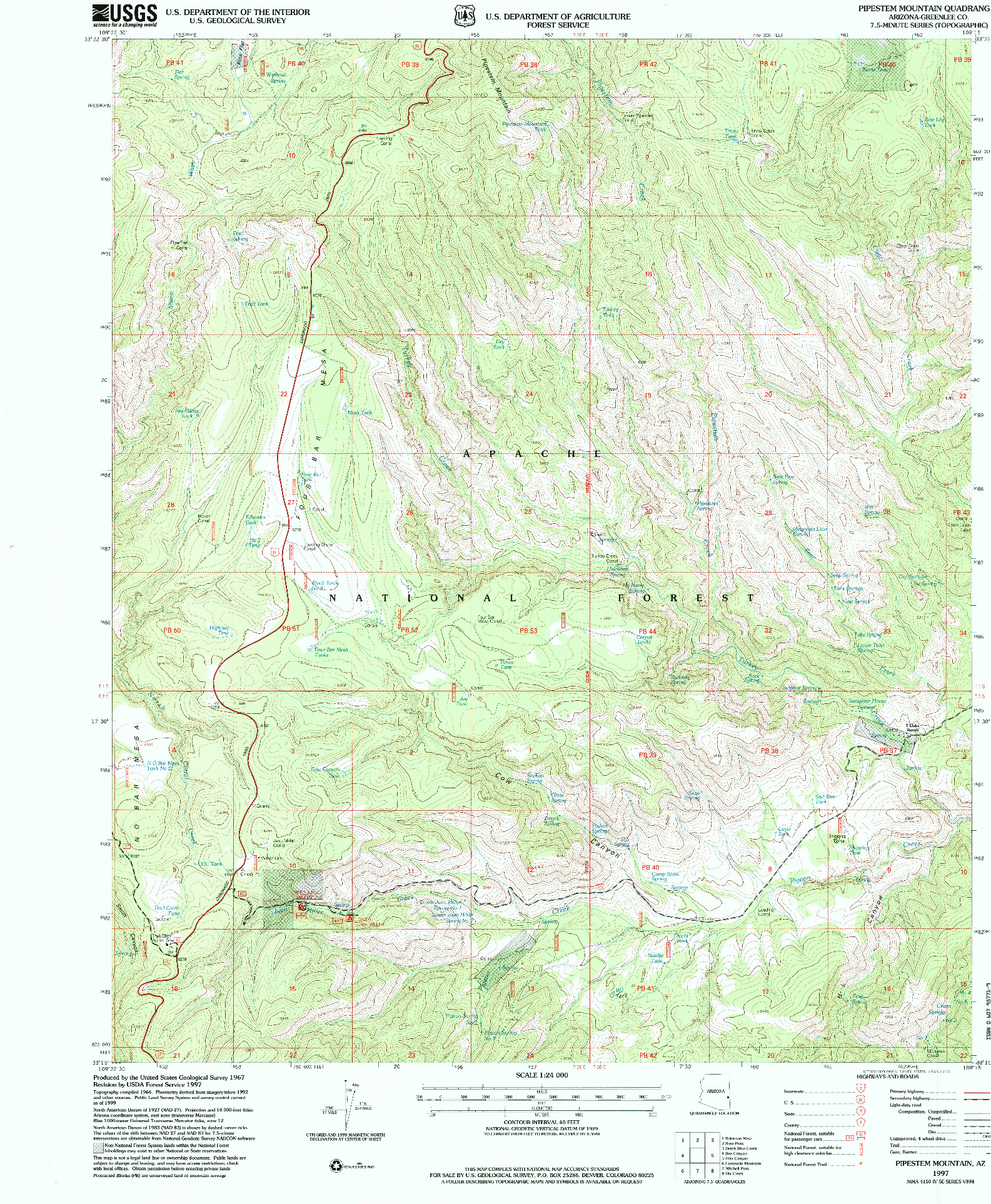 USGS 1:24000-SCALE QUADRANGLE FOR PIPESTEM MOUNTAIN, AZ 1997