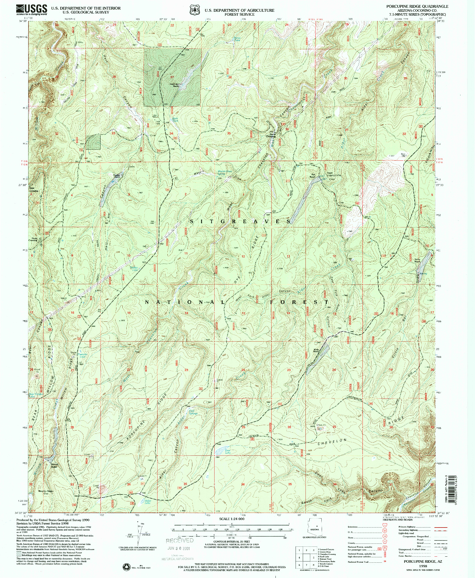USGS 1:24000-SCALE QUADRANGLE FOR PORCUPINE RIDGE, AZ 1998