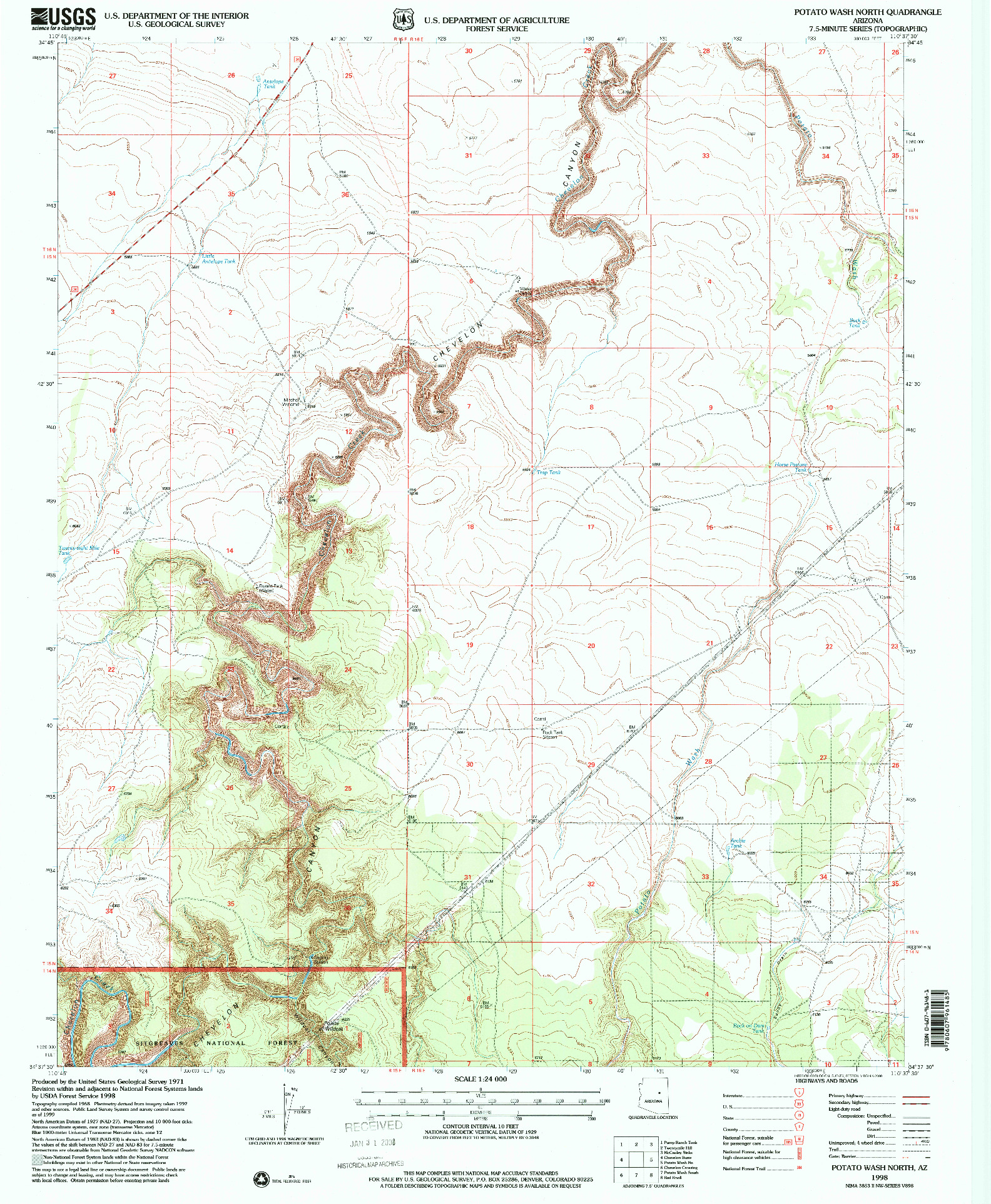 USGS 1:24000-SCALE QUADRANGLE FOR POTATO WASH NORTH, AZ 1998