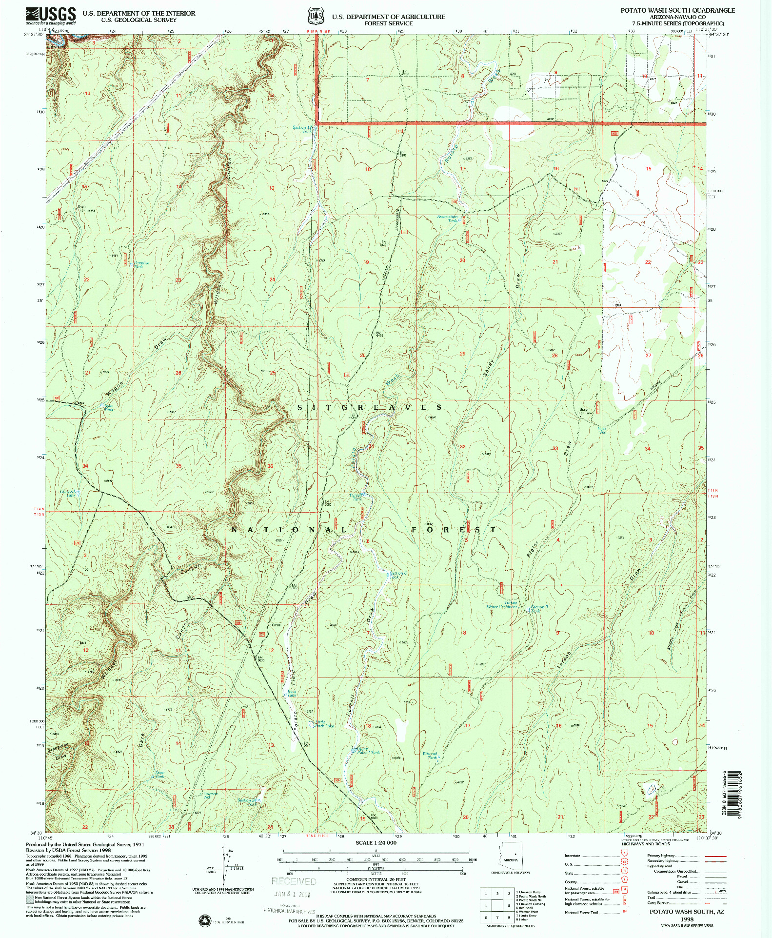 USGS 1:24000-SCALE QUADRANGLE FOR POTATO WASH SOUTH, AZ 1998