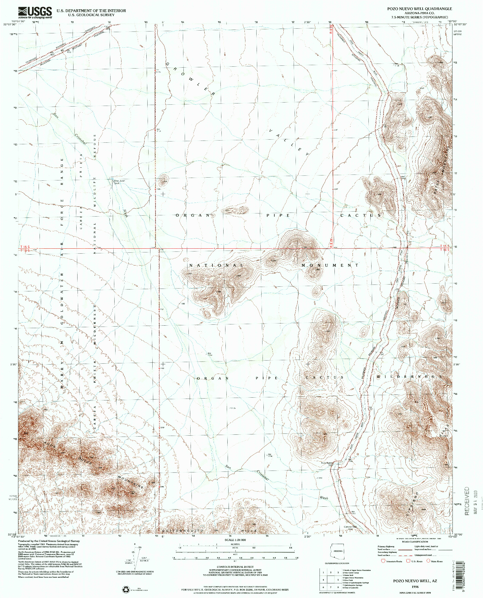 USGS 1:24000-SCALE QUADRANGLE FOR POZO NUEVO WELL, AZ 1996