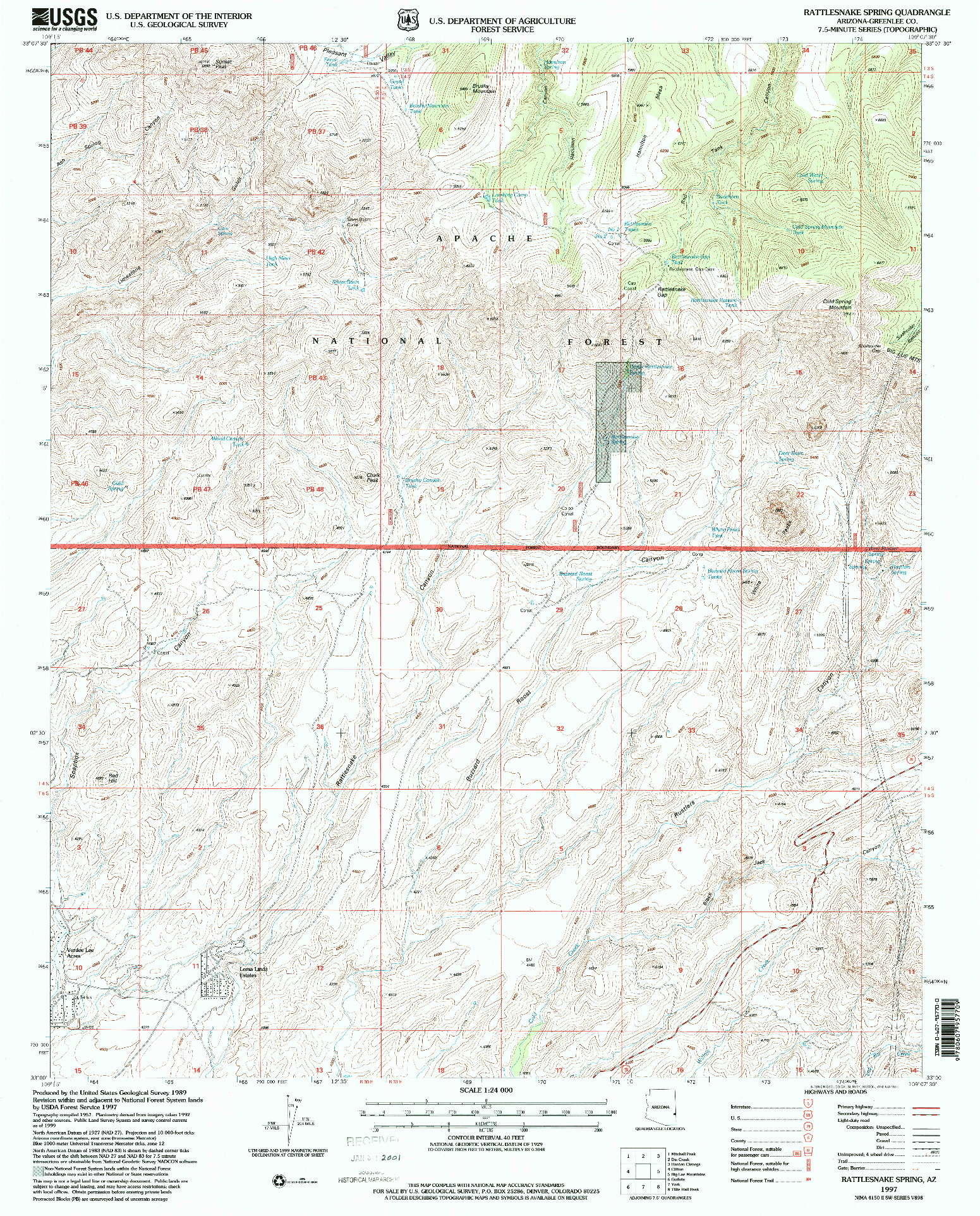 USGS 1:24000-SCALE QUADRANGLE FOR RATTLESNAKE SPRING, AZ 1997