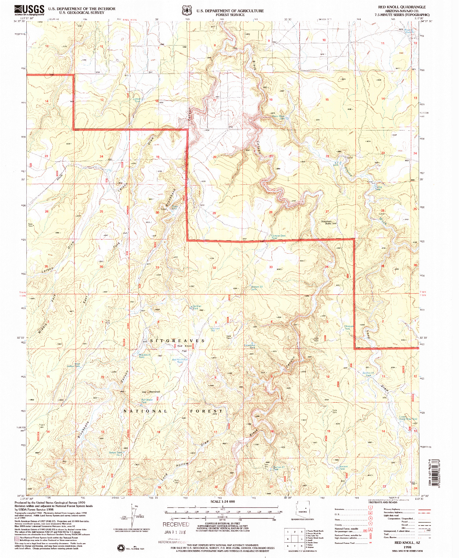 USGS 1:24000-SCALE QUADRANGLE FOR RED KNOLL, AZ 1998