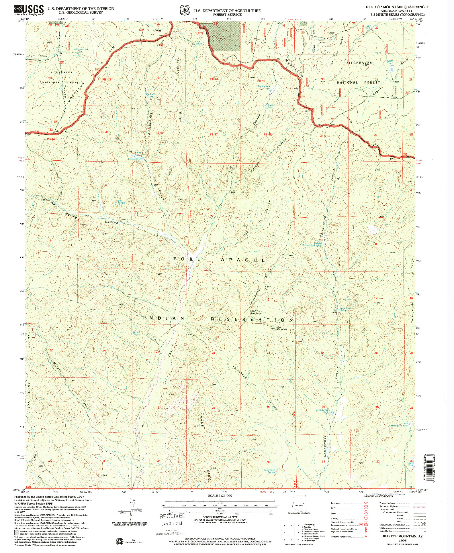 USGS 1:24000-SCALE QUADRANGLE FOR RED TOP MOUNTAIN, AZ 1998