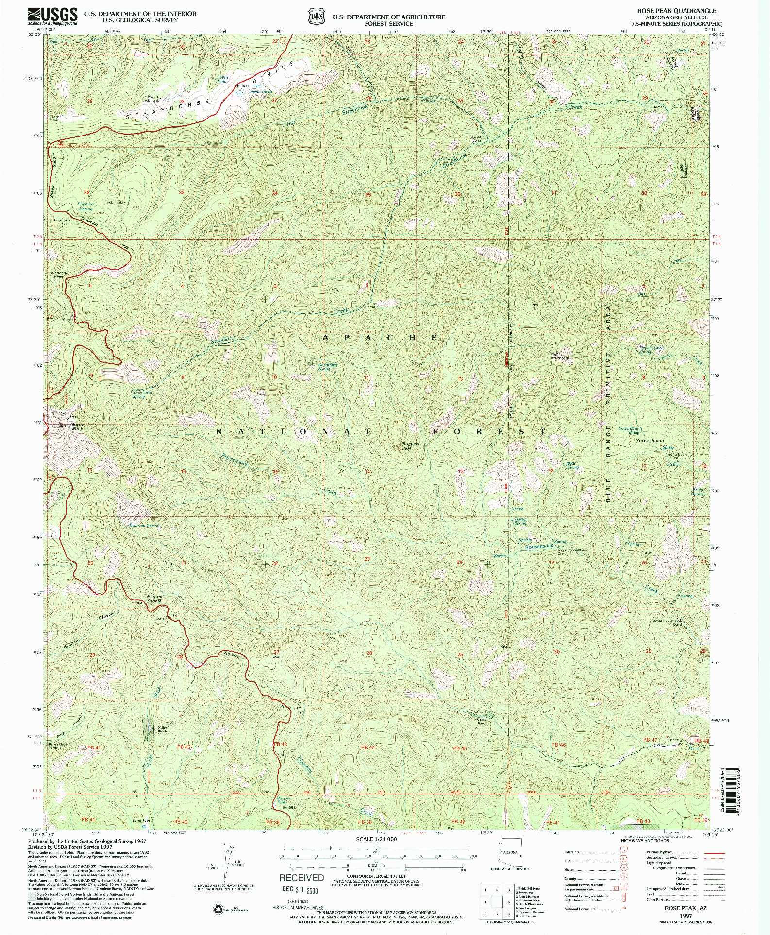 USGS 1:24000-SCALE QUADRANGLE FOR ROSE PEAK, AZ 1997
