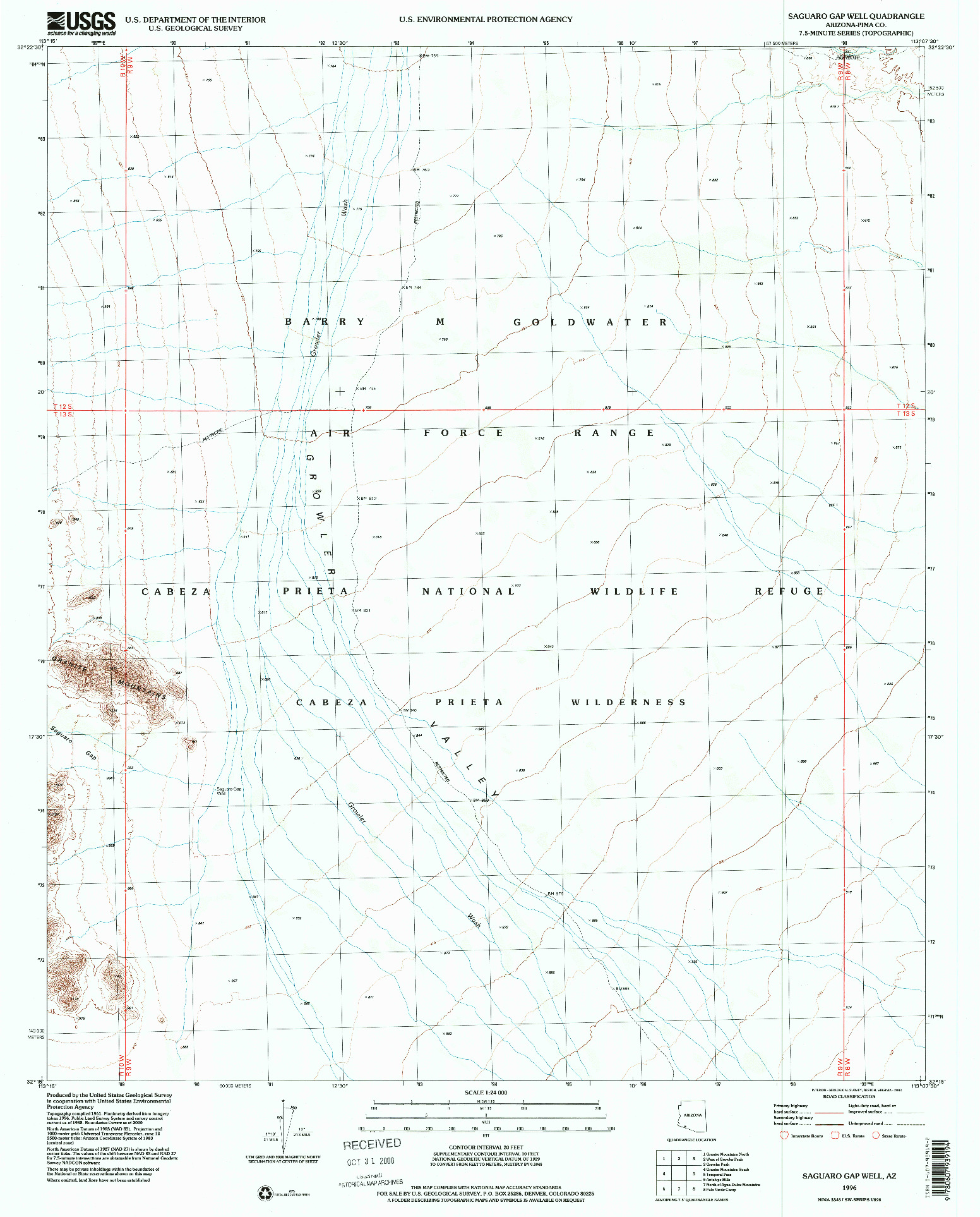 USGS 1:24000-SCALE QUADRANGLE FOR SAGUARO GAP WELL, AZ 1996