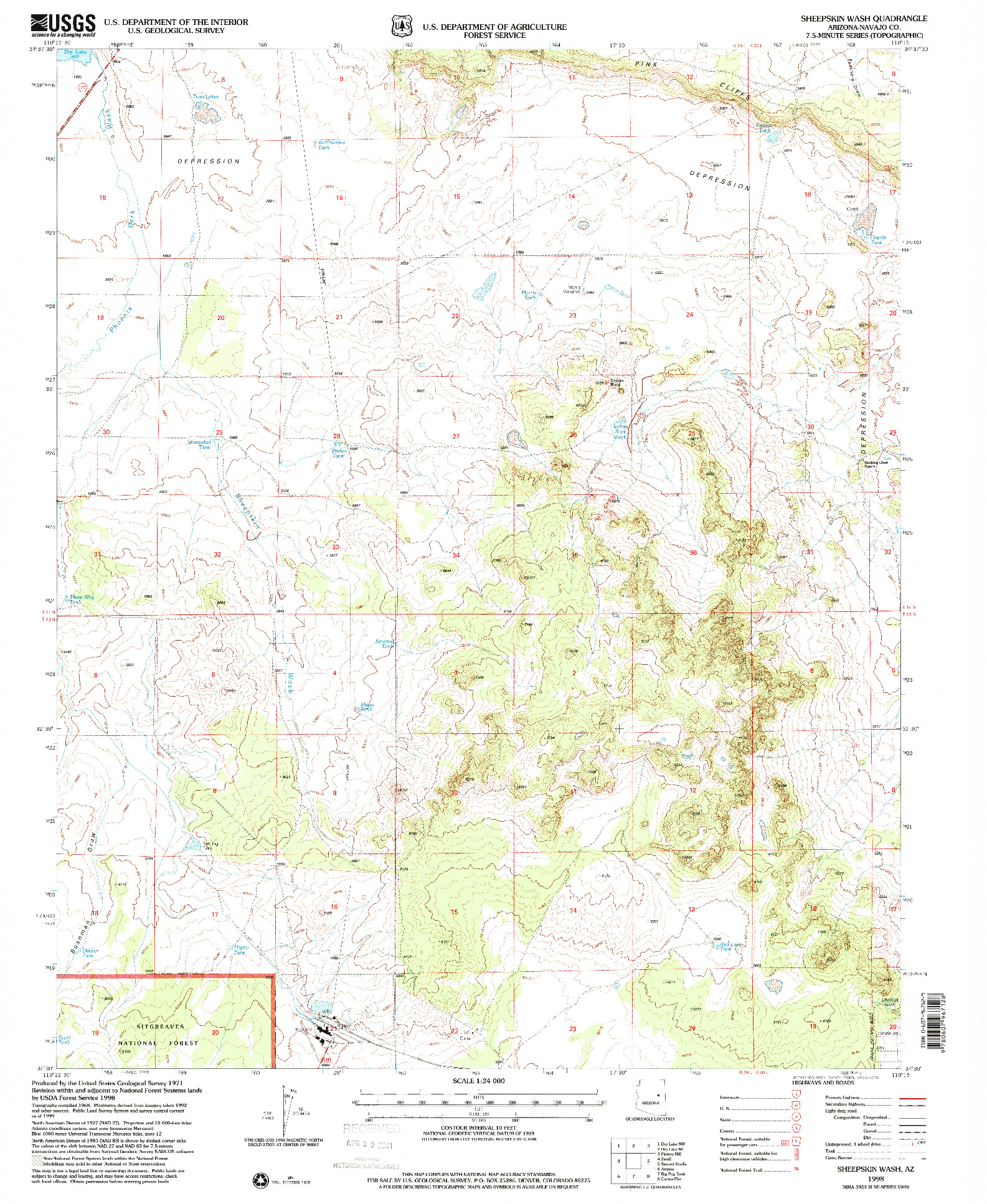 USGS 1:24000-SCALE QUADRANGLE FOR SHEEPSKIN WASH, AZ 1998