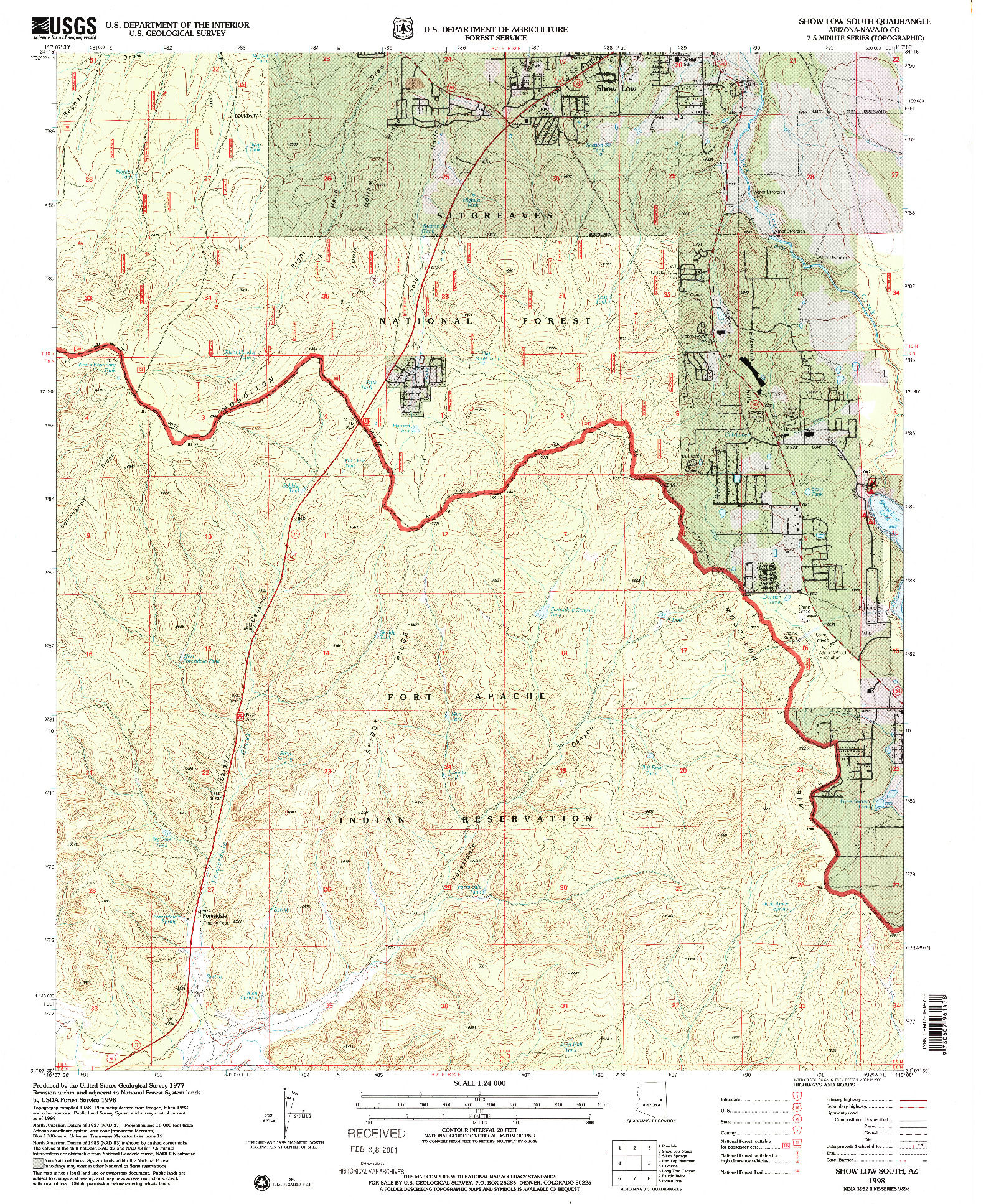 USGS 1:24000-SCALE QUADRANGLE FOR SHOW LOW SOUTH, AZ 1998
