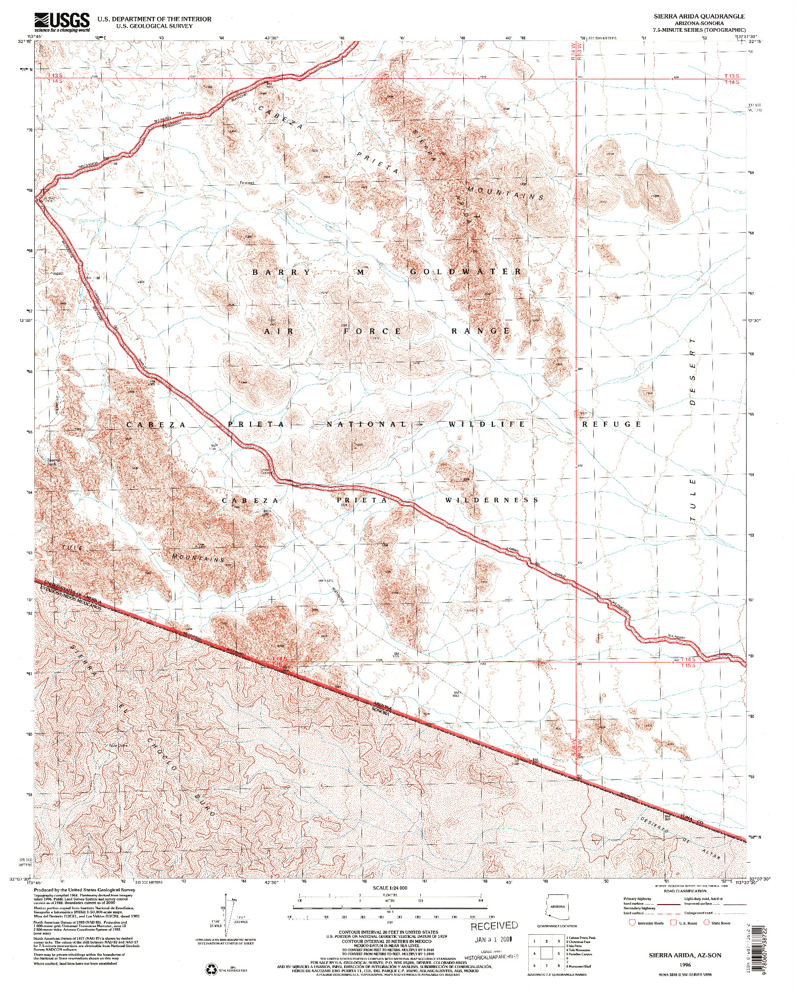 USGS 1:24000-SCALE QUADRANGLE FOR SIERRA ARIDA, AZ 1996
