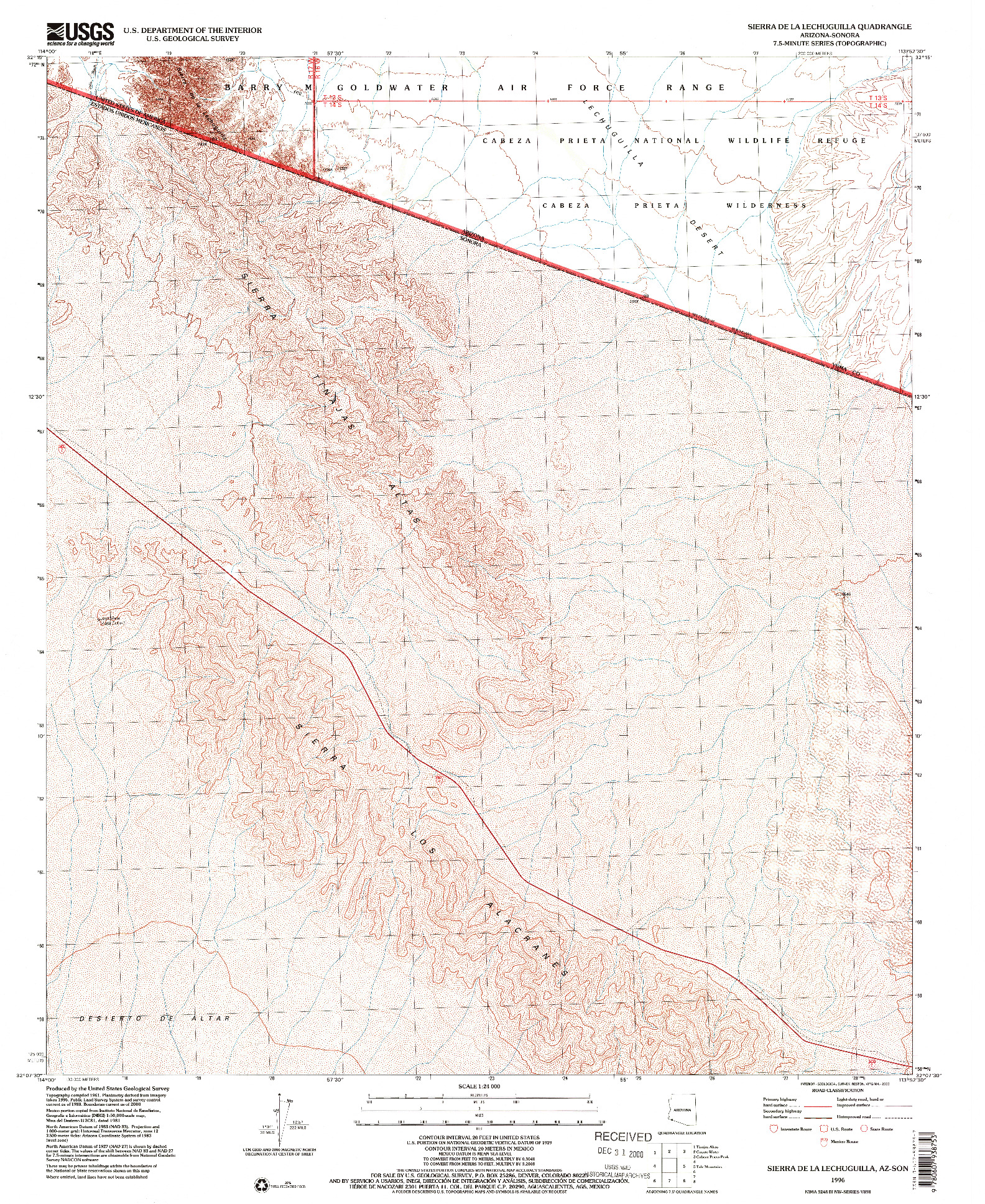 USGS 1:24000-SCALE QUADRANGLE FOR SIERRA DE LA LECHUGUILLA, AZ 1996