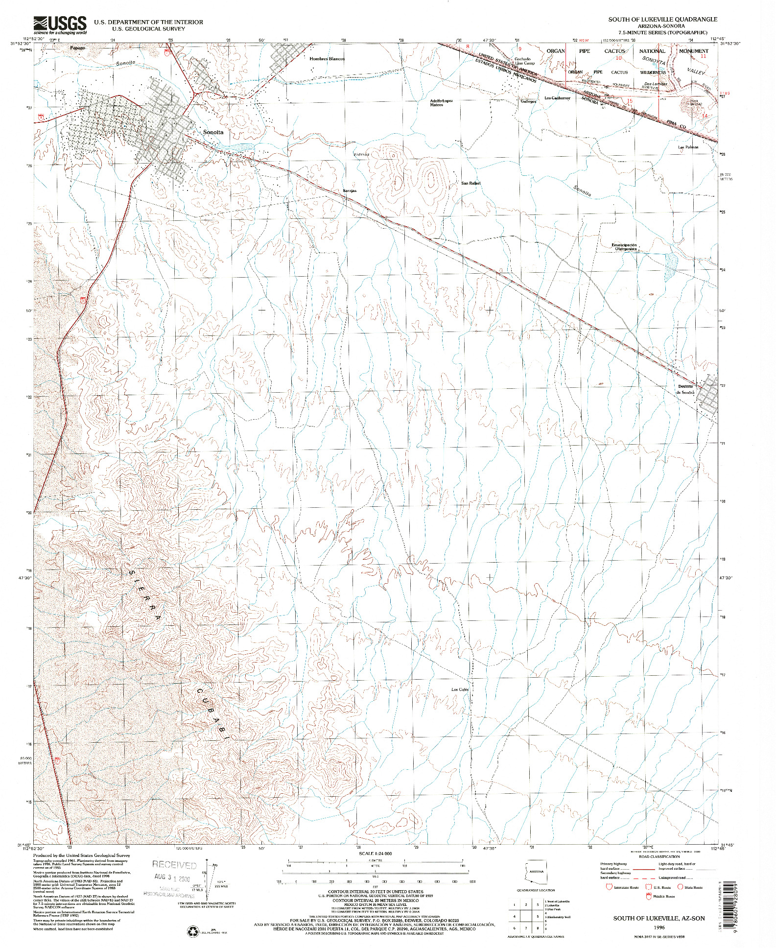 USGS 1:24000-SCALE QUADRANGLE FOR SOUTH OF LUKEVILLE, AZ 1996