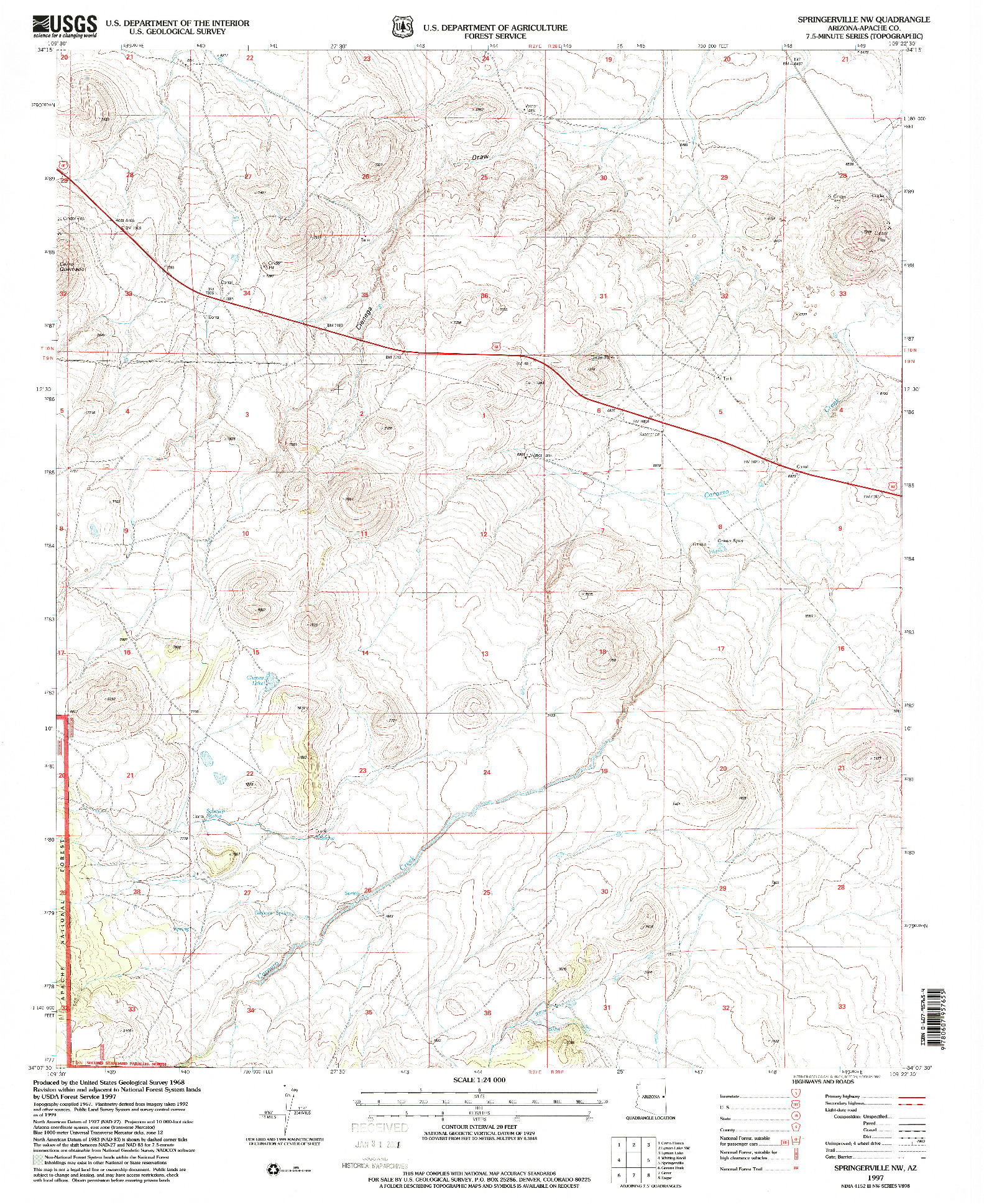 USGS 1:24000-SCALE QUADRANGLE FOR SPRINGERVILLE NW, AZ 1997