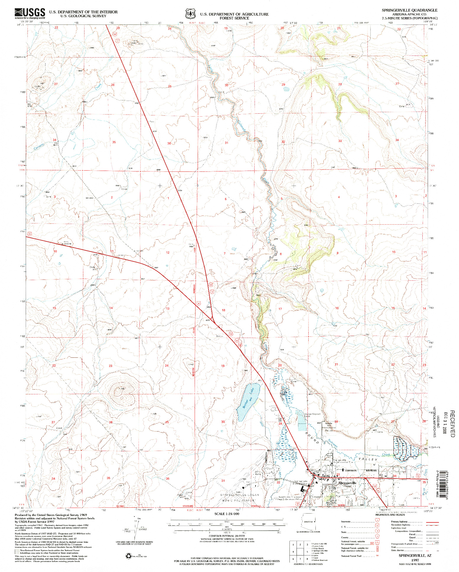 USGS 1:24000-SCALE QUADRANGLE FOR SPRINGERVILLE, AZ 1997