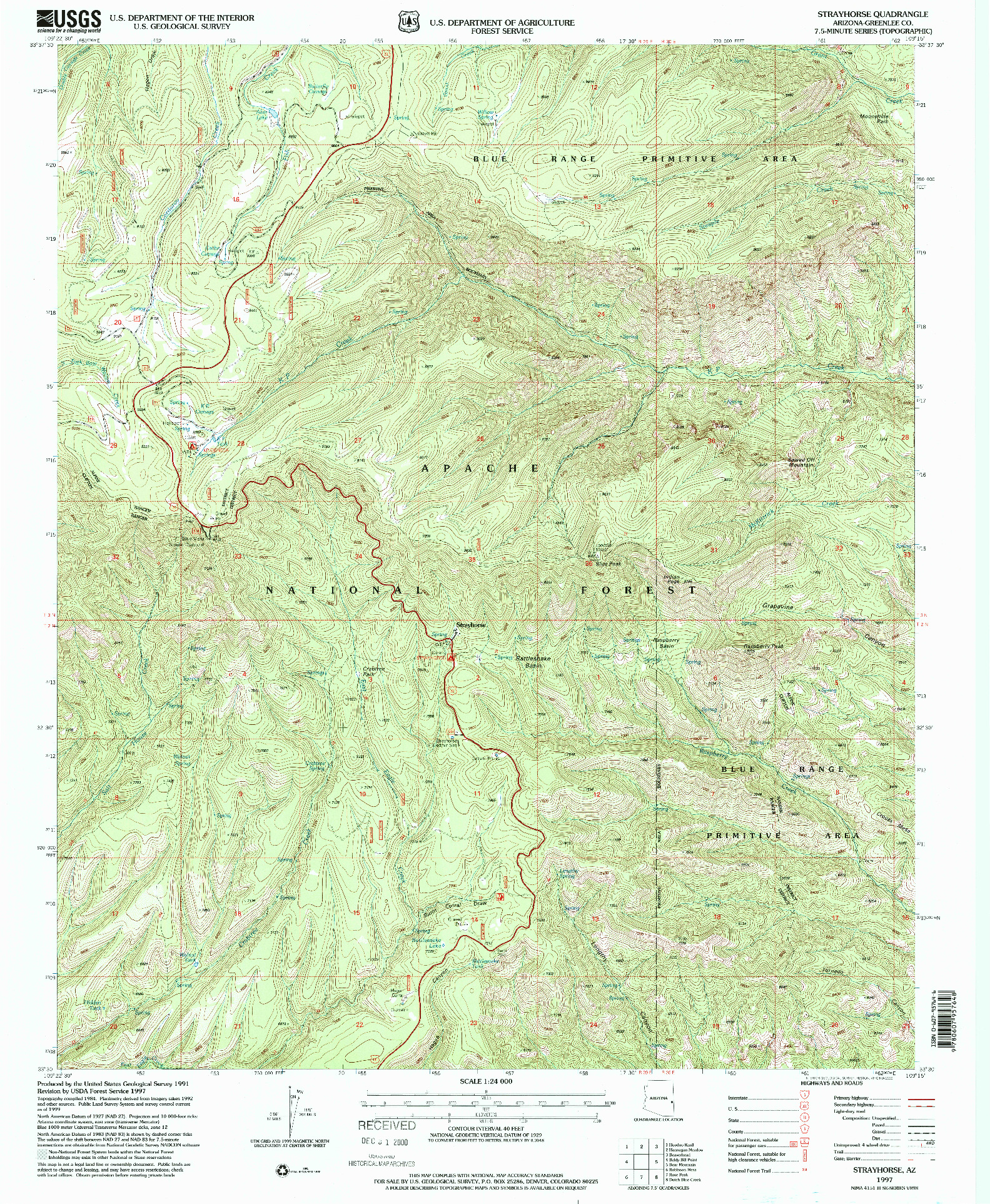 USGS 1:24000-SCALE QUADRANGLE FOR STRAYHORSE, AZ 1997