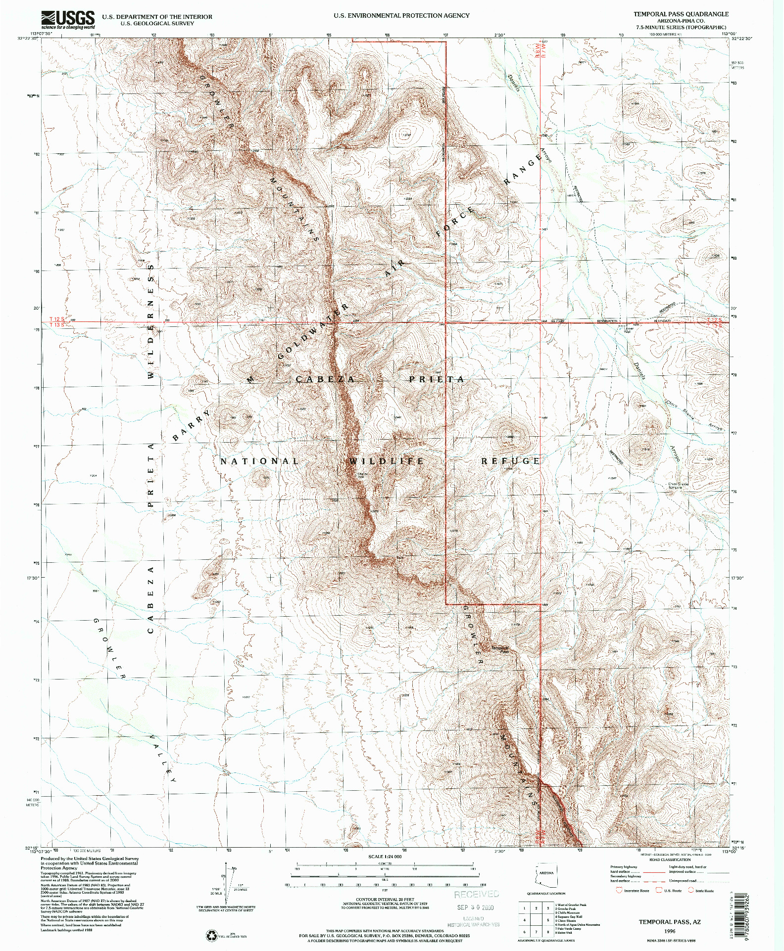 USGS 1:24000-SCALE QUADRANGLE FOR TEMPORAL PASS, AZ 1996