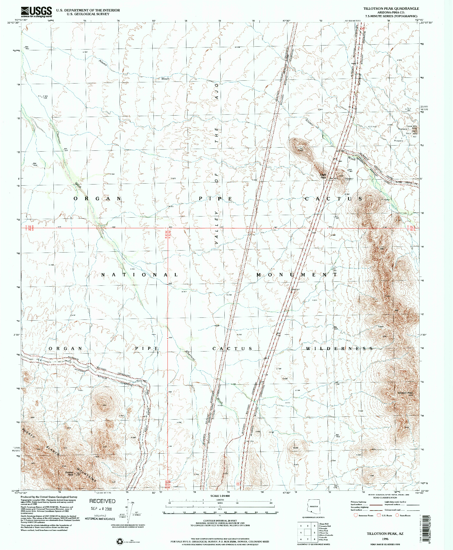 USGS 1:24000-SCALE QUADRANGLE FOR TILLOTSON PEAK, AZ 1996