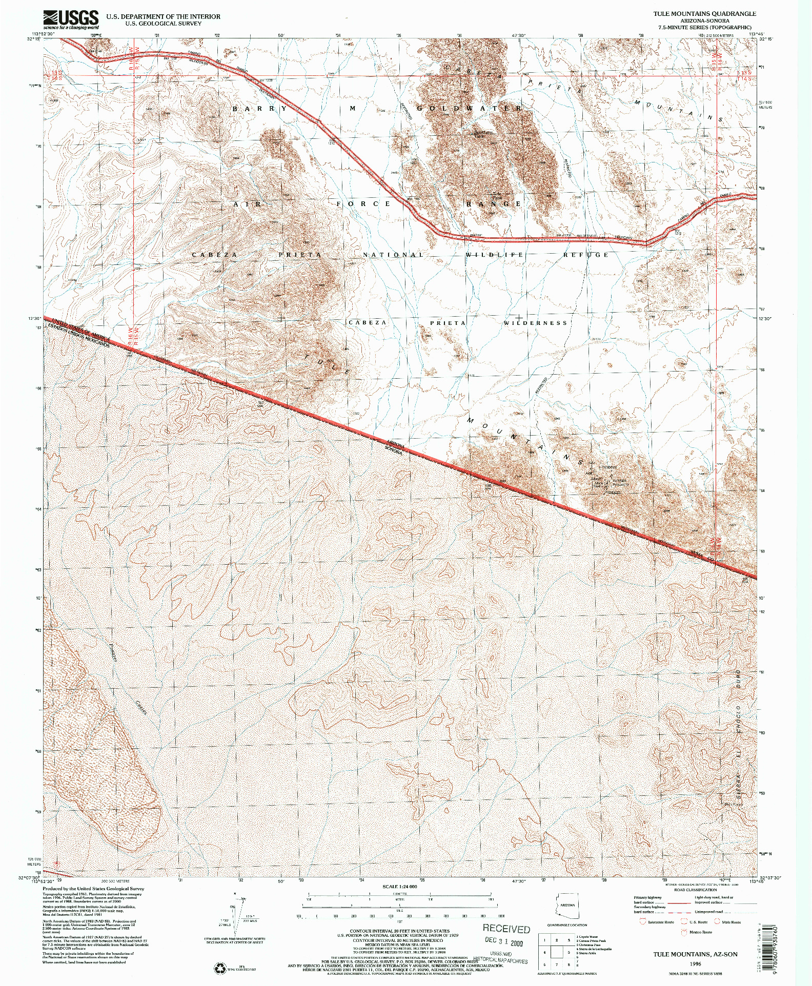 USGS 1:24000-SCALE QUADRANGLE FOR TULE MOUNTAINS, AZ 1996