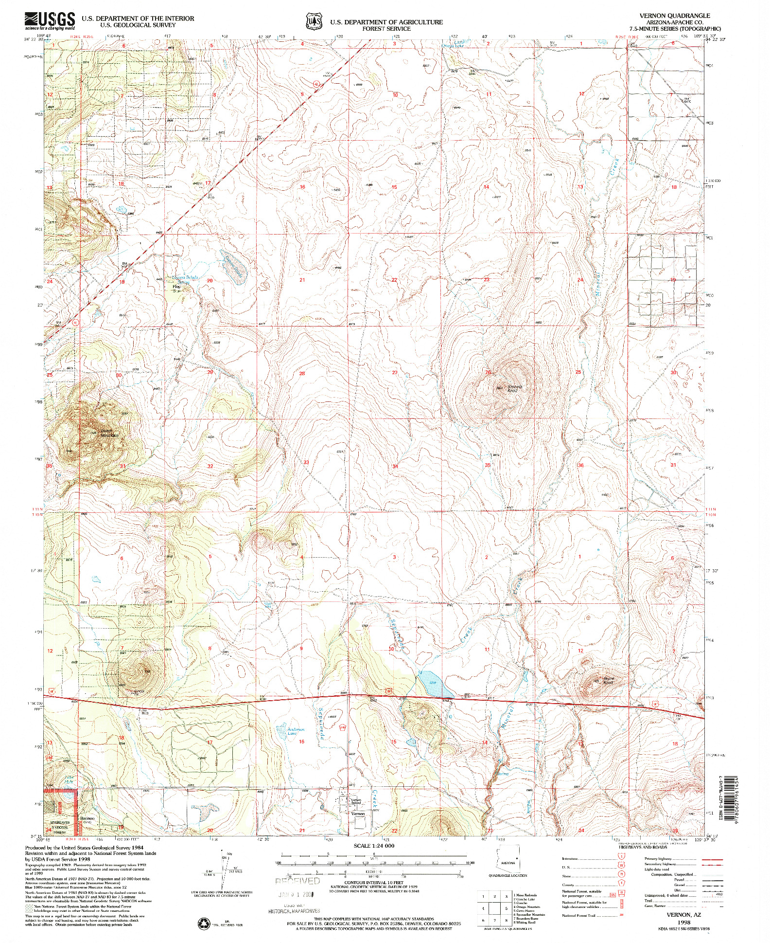 USGS 1:24000-SCALE QUADRANGLE FOR VERNON, AZ 1998
